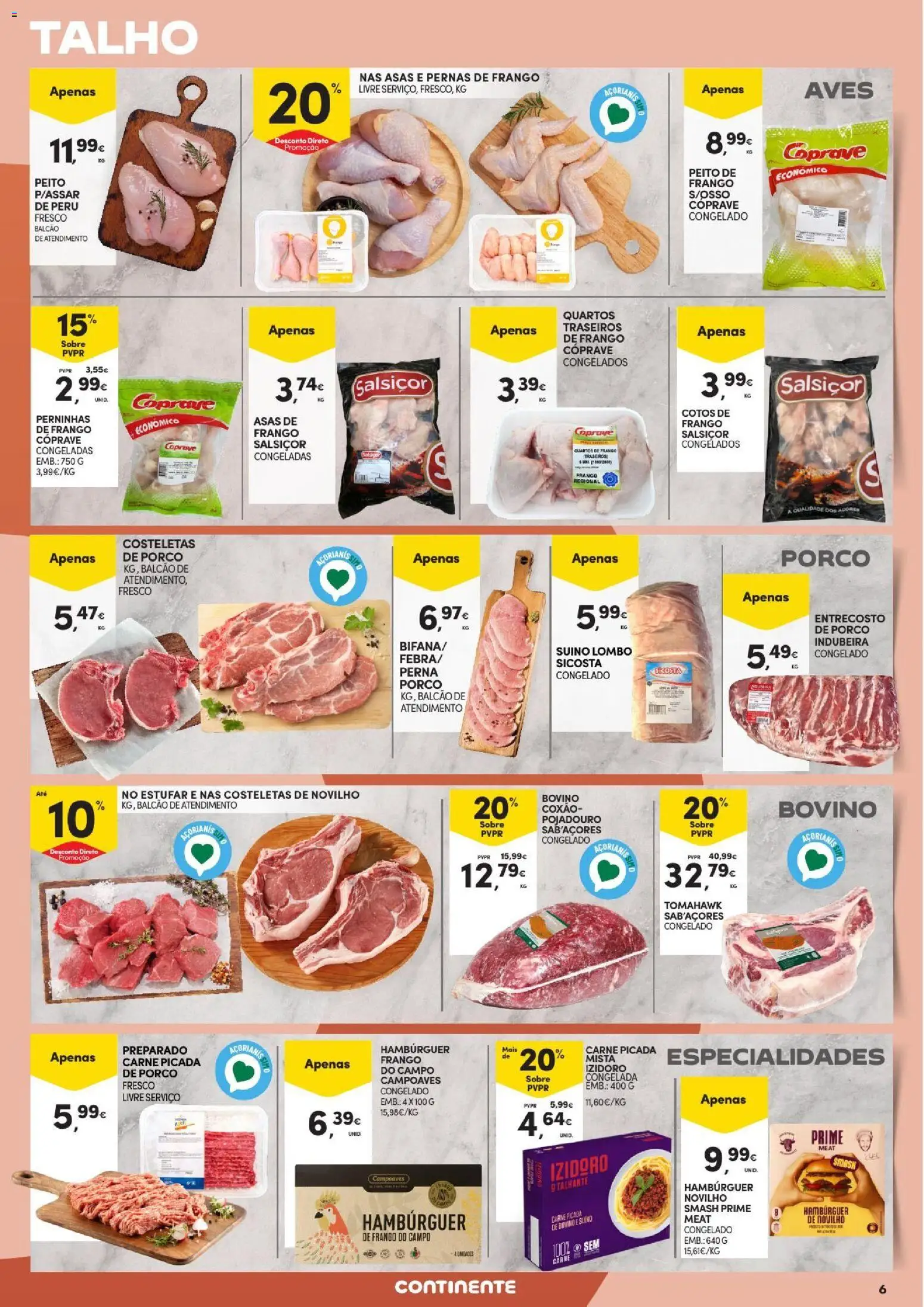 Continente Açores │ válido de 03/09/2026 | Página: 6 | Produtos: Peito de frango, Peru, Hambúrguer, Especialidades
