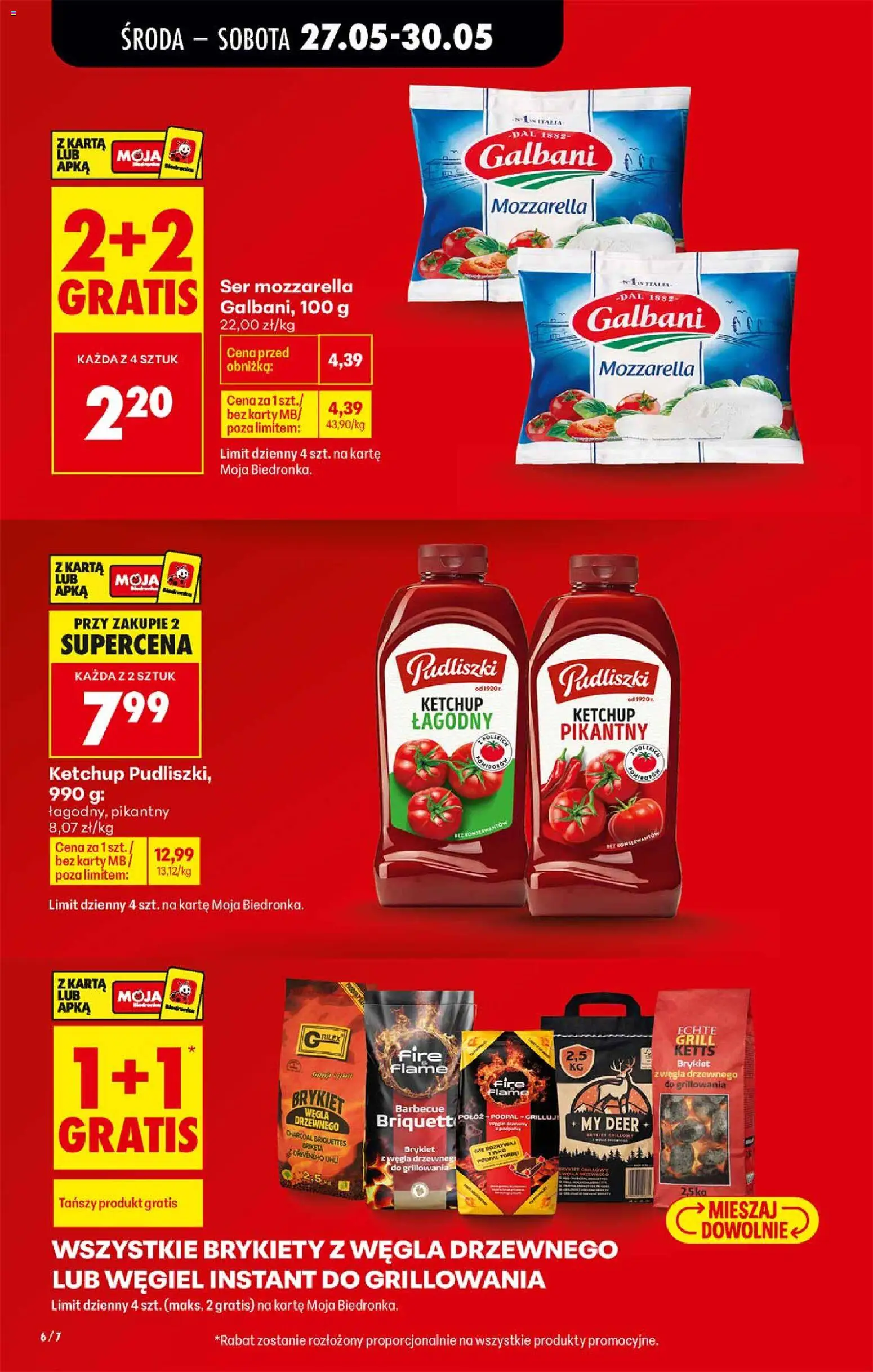 Biedronka gazetka od środy od 27.05.2026 | Strona: 6 | Produkty: Karta, Ketchup, Brykiet węgla drzewnego, Grill