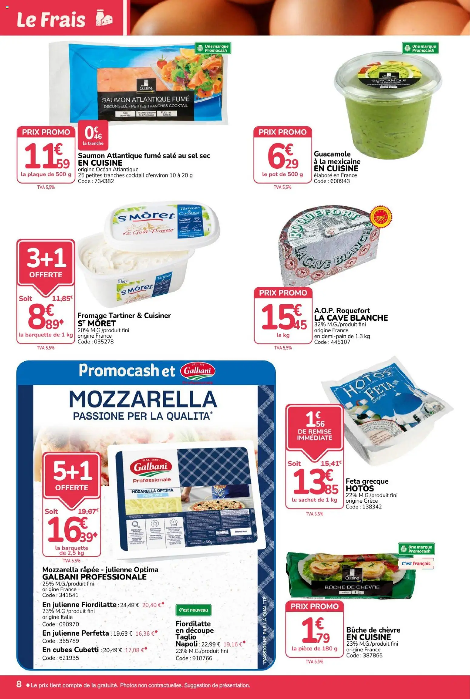 {H1} | Page: 8 | Produits: Mozzarella, Sel, Guacamole, Fromage