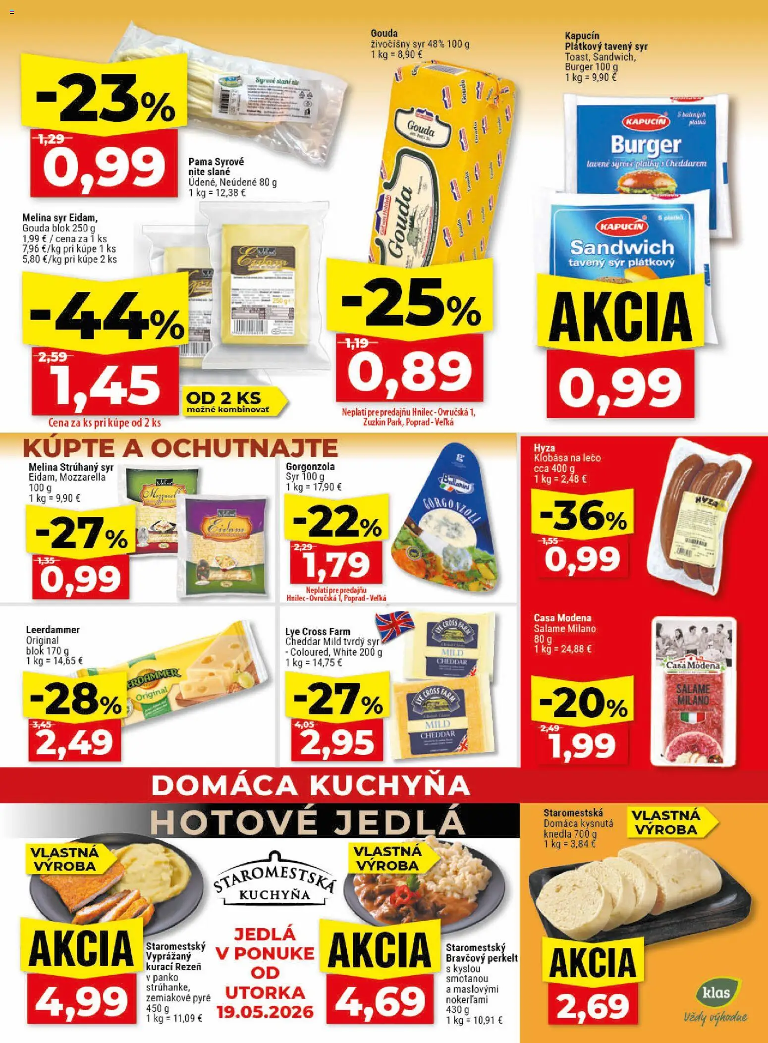 Nové Klas akcie – leták je platný od 18.05.2026 | Strana: 11 | Produkty: Kuchyňa, Klobása, Gouda, Mozzarella