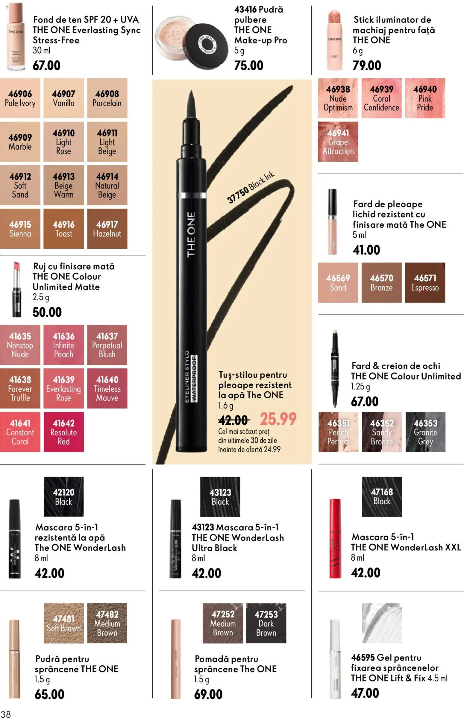 Noul catalog Oriflame – valabil de la 08.07.2026 | Pagină: 38 | Produse: Fond de ten, Blush, Ruj, Apă