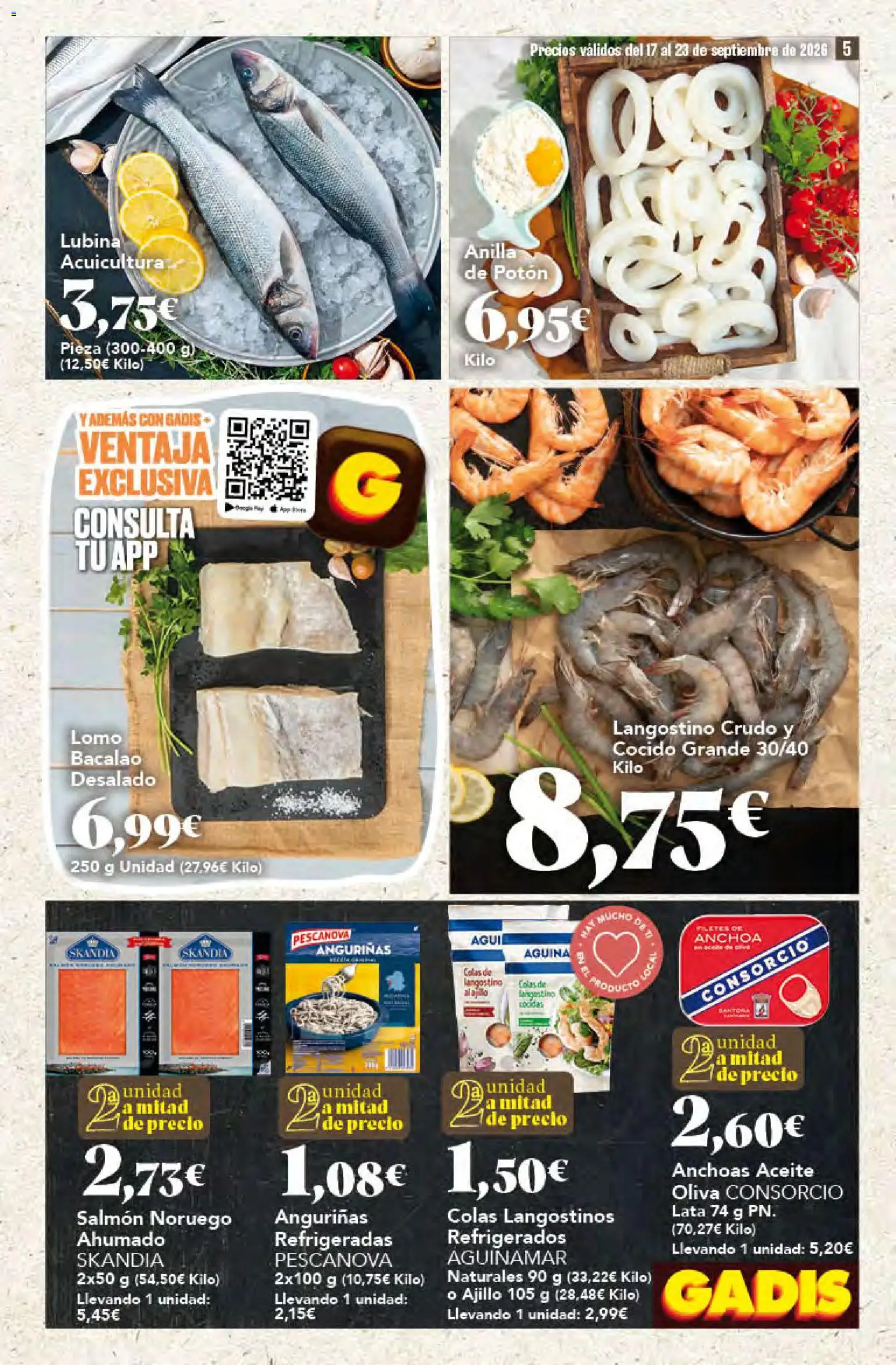 Gadis folleto │ válido desde el 17/09/2026 | Página: 5 | Productos: Lomo, Salmón, Langostinos, Anchoa