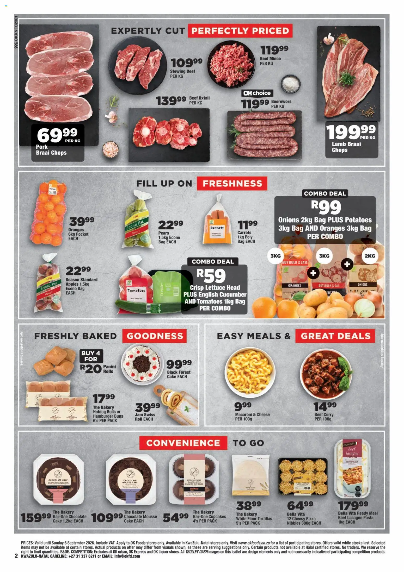 New OK Foods catalogue – valid from 25/08/2026 | Page: 2 | Products: Cake, Apples, Oranges, Caramel
