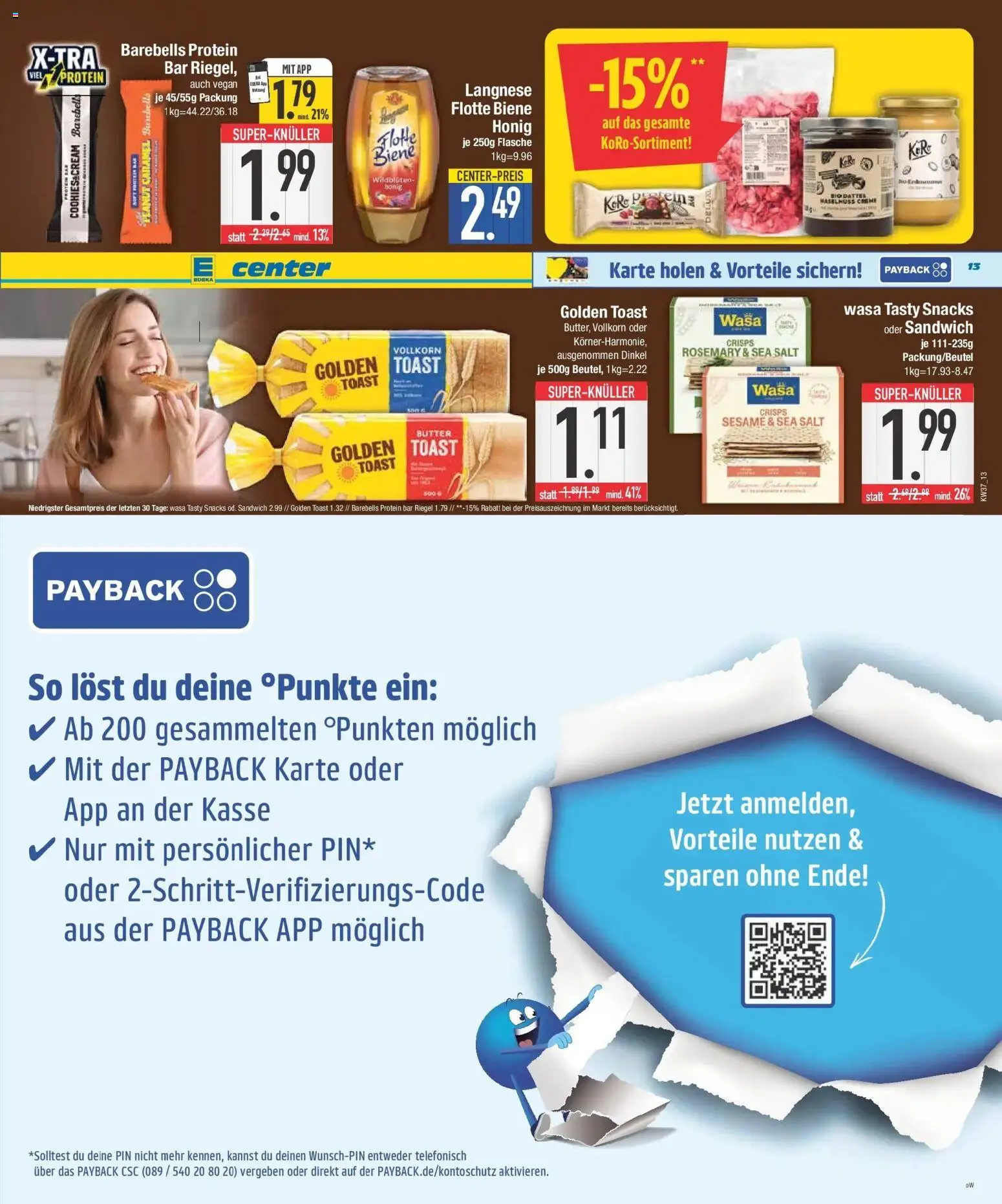 E center Prospekt Kolbermoor (ab 07.09.2026) zum Blättern | Seite: 13 | Produkte: Langnese, Butter, Toast