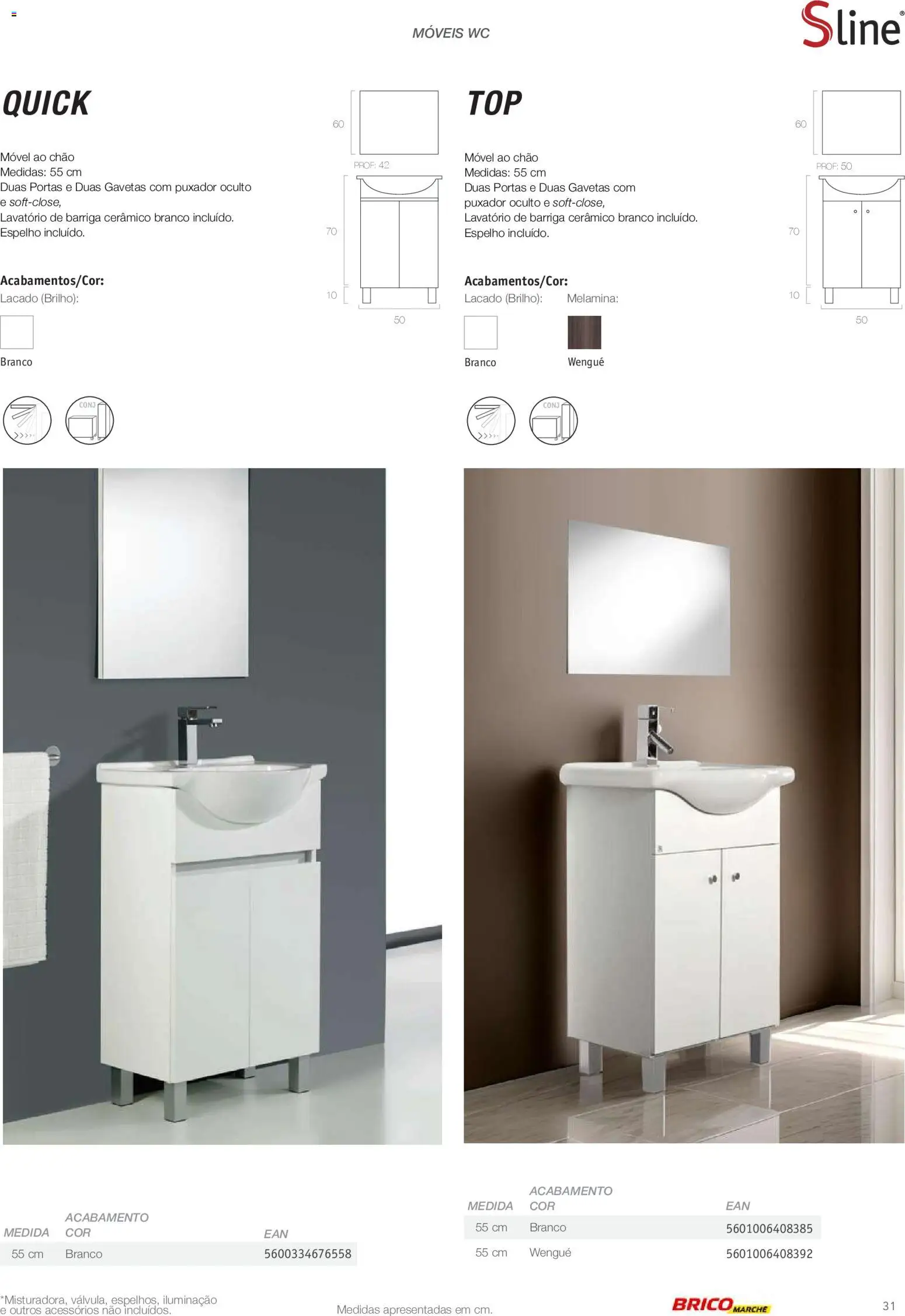 BricoMarché Catálogo de Inspiração Banho │ válido de 15/06/2026 | Página: 31 | Produtos: Portas, Iluminação, Lavatório, Espelho