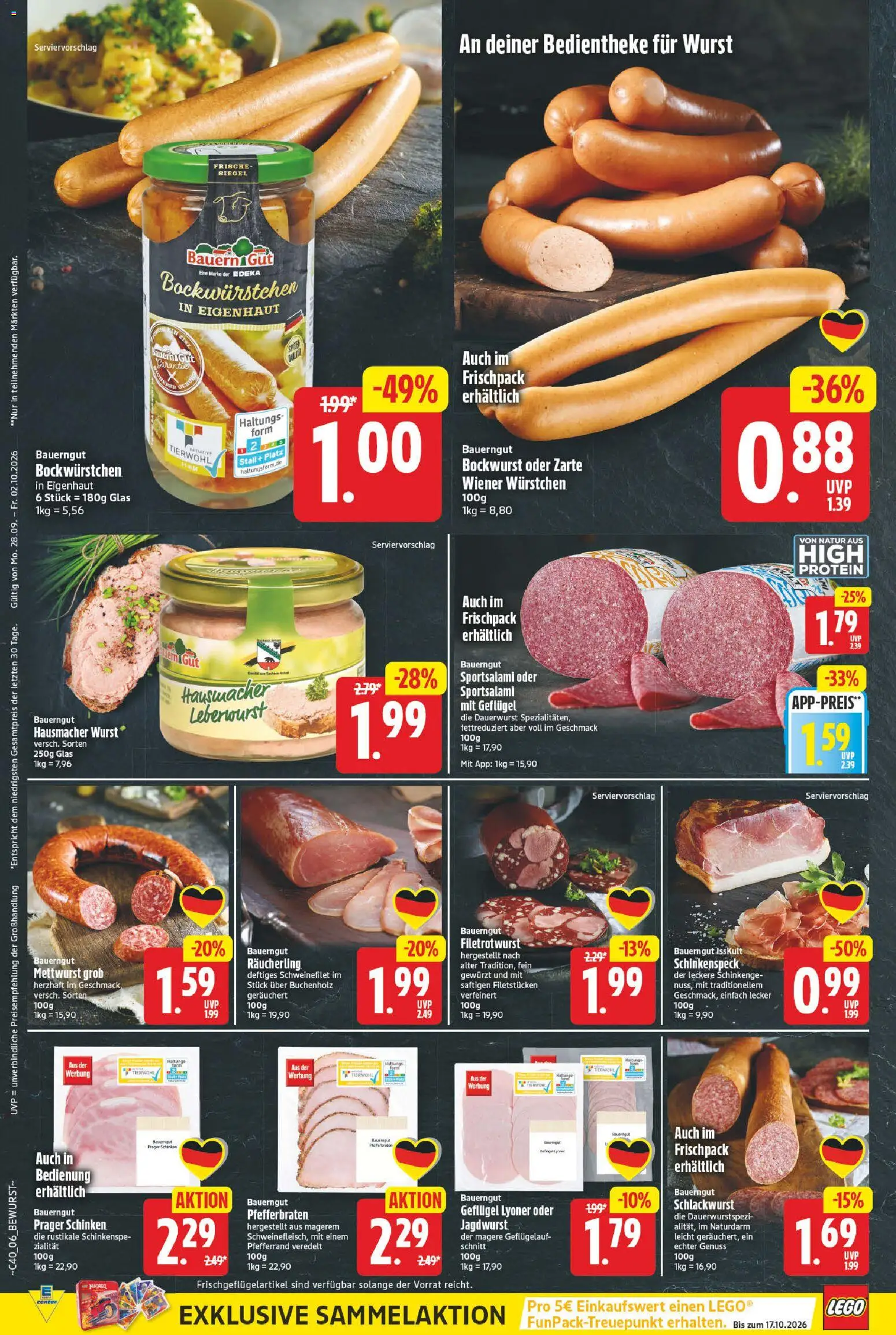 E center Prospekt – gültig ab 28.09.2026 | Seite: 6 | Produkte: Mais, Schweinefilet, Wurst, Bauerngut