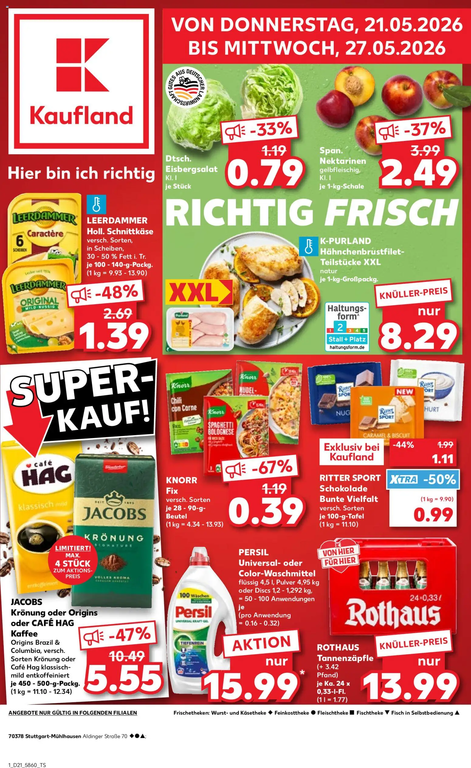 Kaufland Prospekt Stuttgart	 – gültig ab 21.05.2026 | Seite: 1 | Produkte: Kaffee, Schokolade, Eisbergsalat, Persil