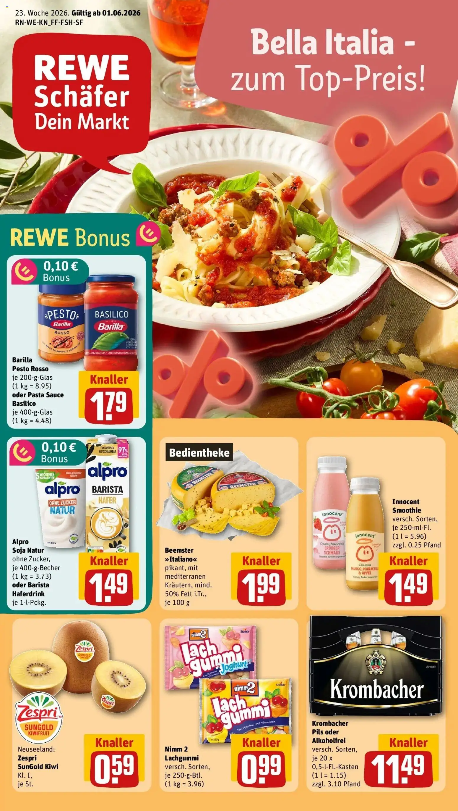 Rewe Prospekt Niederkassel / Ranzel – gültig ab 01.06.2026 | Seite: 1 | Produkte: Barilla pesto, Äpfel, Haferdrink, Alpro