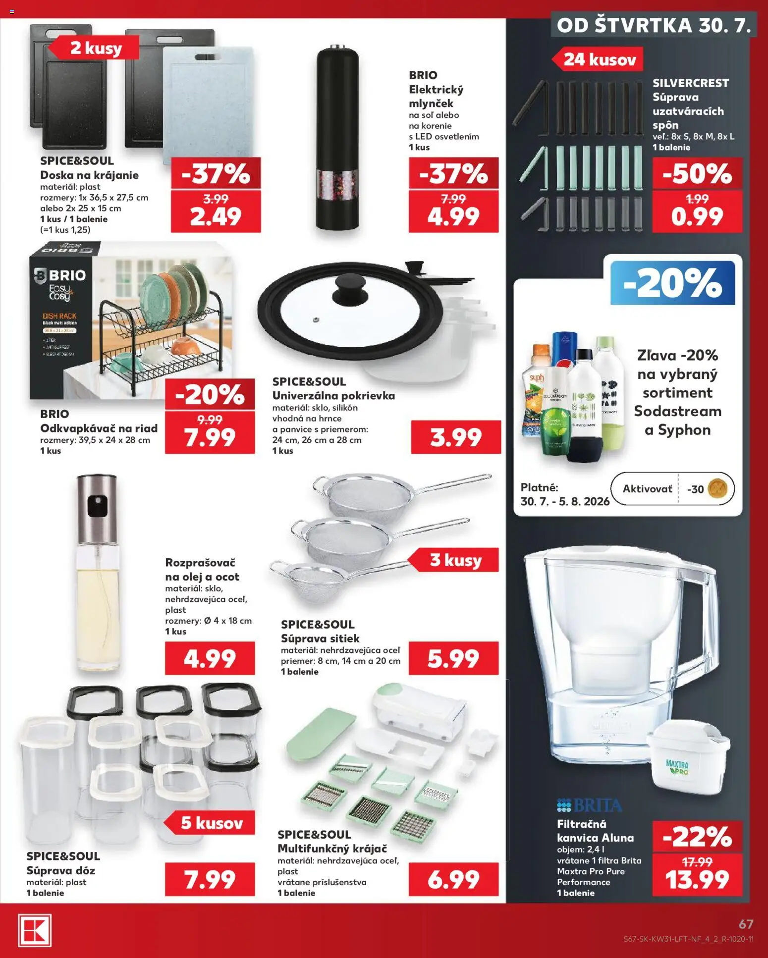 Nové Kaufland akcie – leták je platný od 30.07.2026 | Strana: 67 | Produkty: Filtračná kanvica, Kanvica, Mlynček