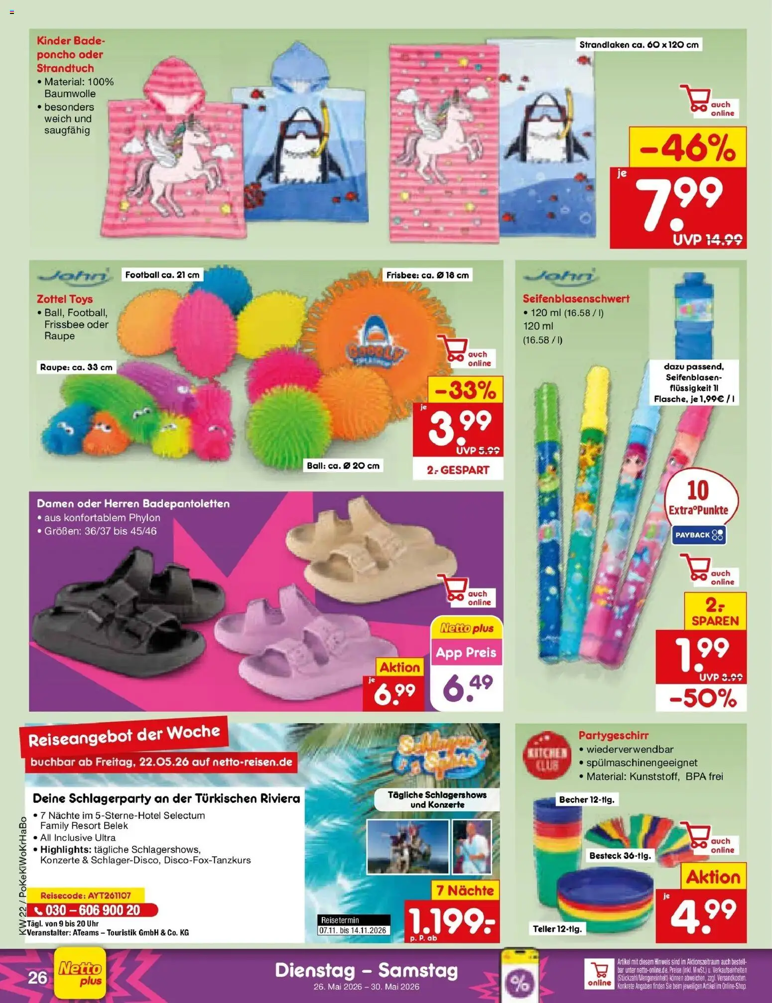 Netto Marken-Discount Prospekt Bonn – gültig ab 26.05.2026 | Seite: 32 | Produkte: Poncho, Strandtuch, Football, Uhr