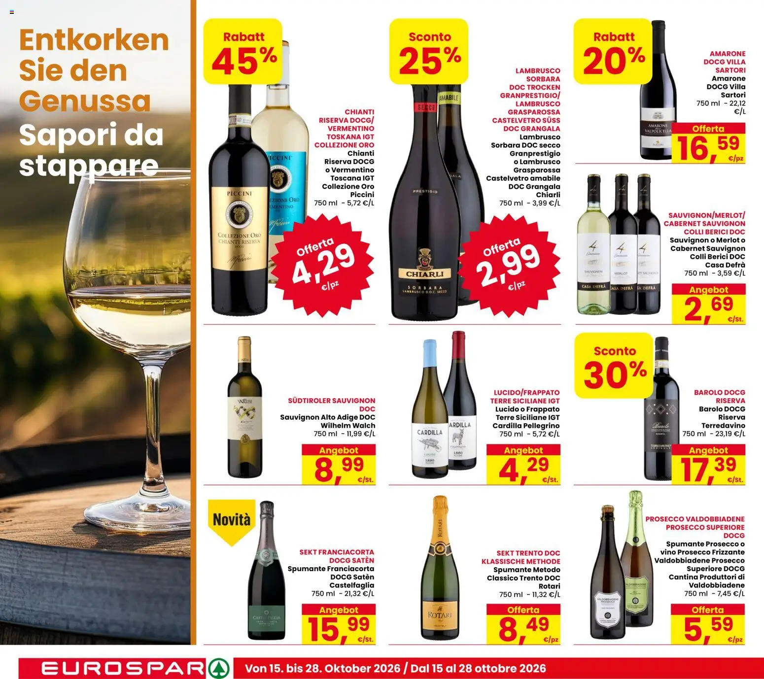 Volantino Eurospar del 15/10/2026 | Pagina: 10 | Prodotti: Prosecco, Vino, Spumante, Lambrusco