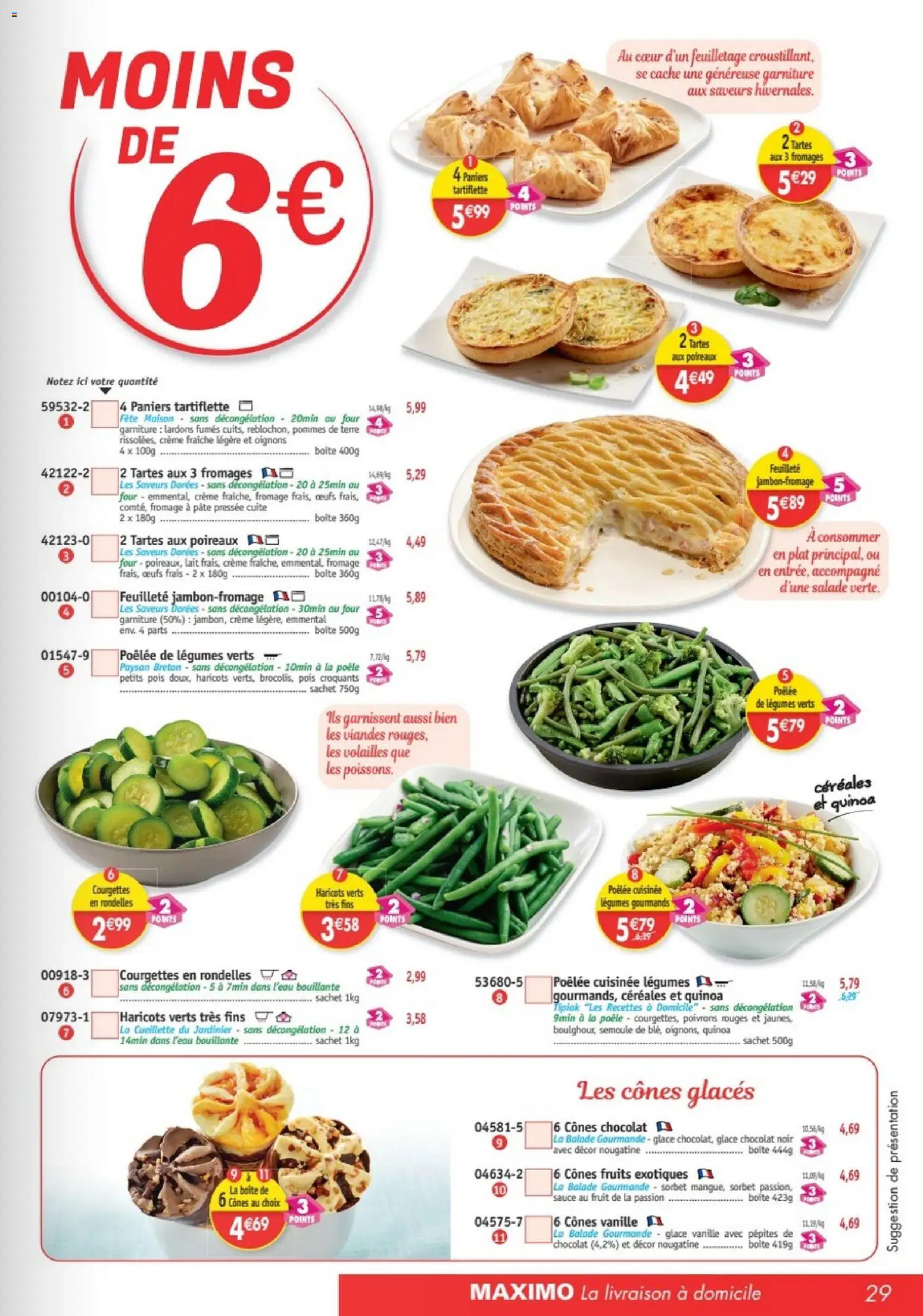{H1} | Page: 29 | Produits: Salade, Lardons, Haricots verts, Cônes