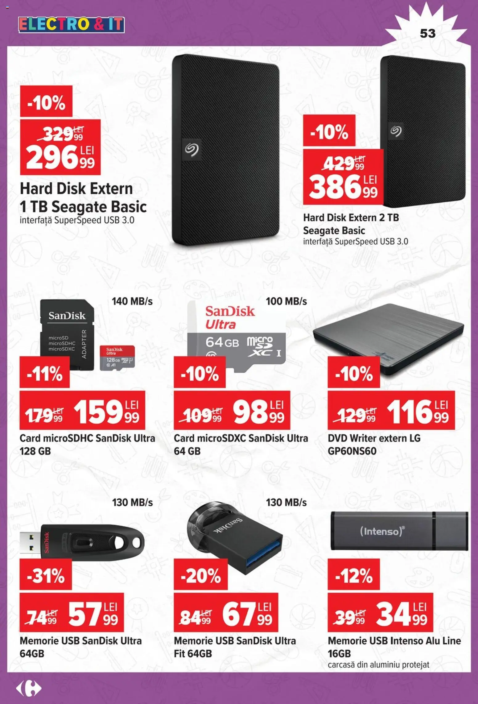 Noul catalog Carrefour – valabil de la 12.08.2026 | Pagină: 53 | Produse: Memorie, Hard disk, Carcasă, Usb