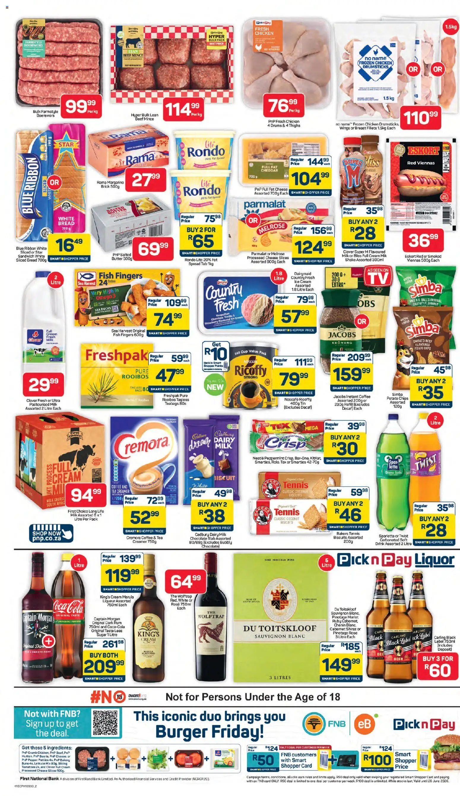 New Pick n Pay catalogue – valid from 08.06.2026 | Page: 2 | Products: Milk, Wine, Ice cream, Sugar