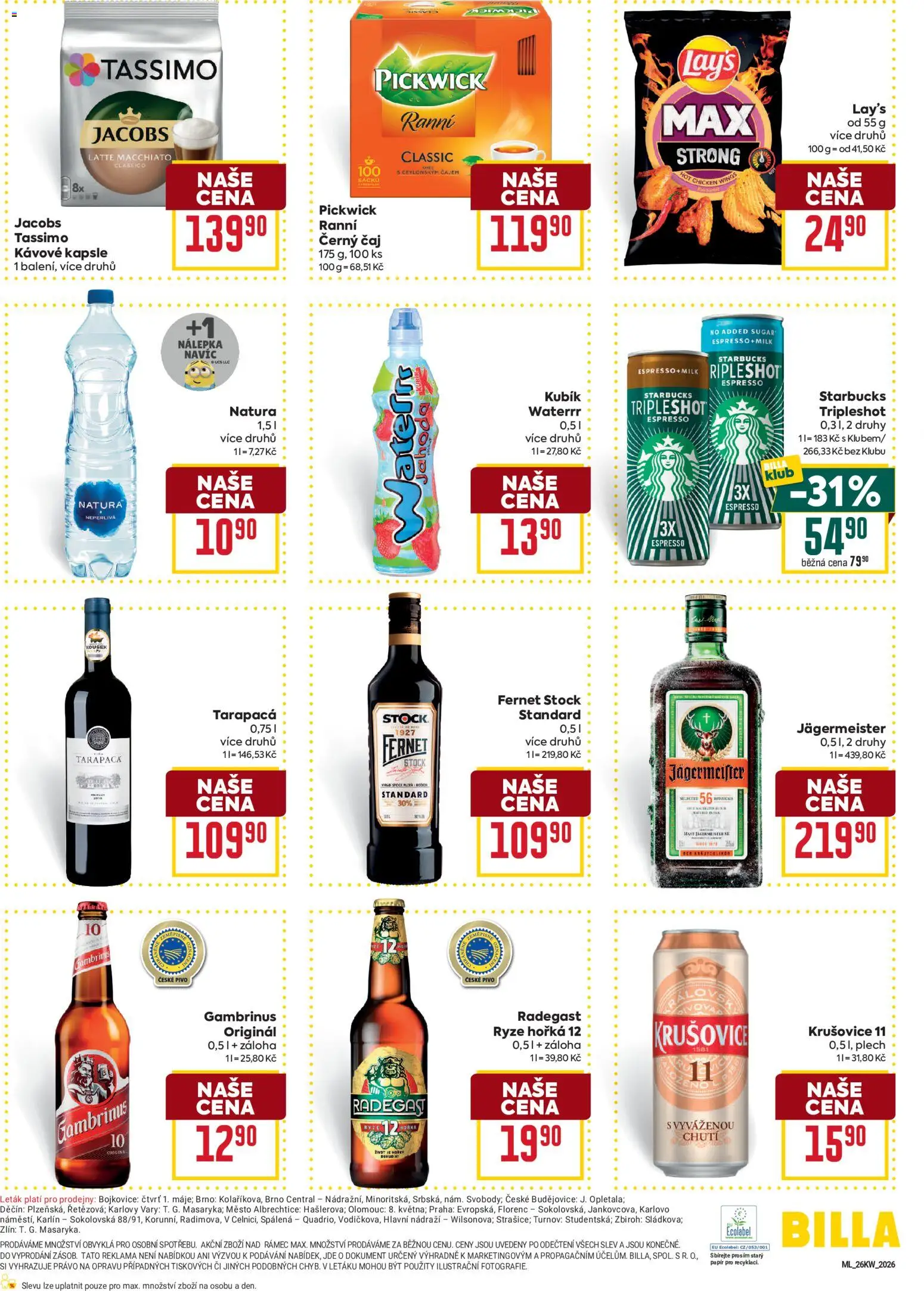 Billa Malý leták od 24.06.2026 | Strana: 6 | Produkty: Rýže, Čaj, Jacobs, Gambrinus