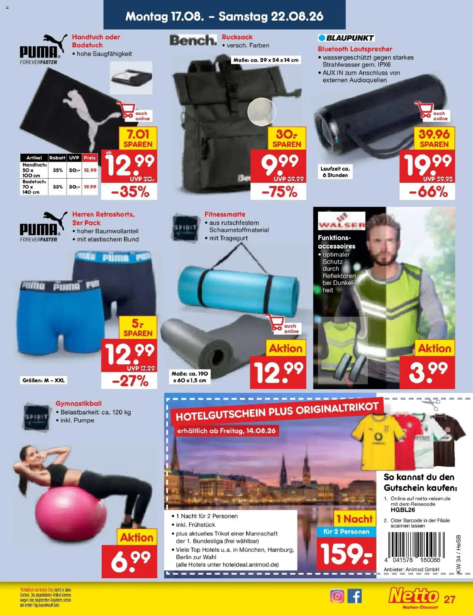 Netto Marken-Discount Prospekt Kröpelin – gültig ab 17.08.2026 | Seite: 37 | Produkte: Top, Lautsprecher, Rucksack
