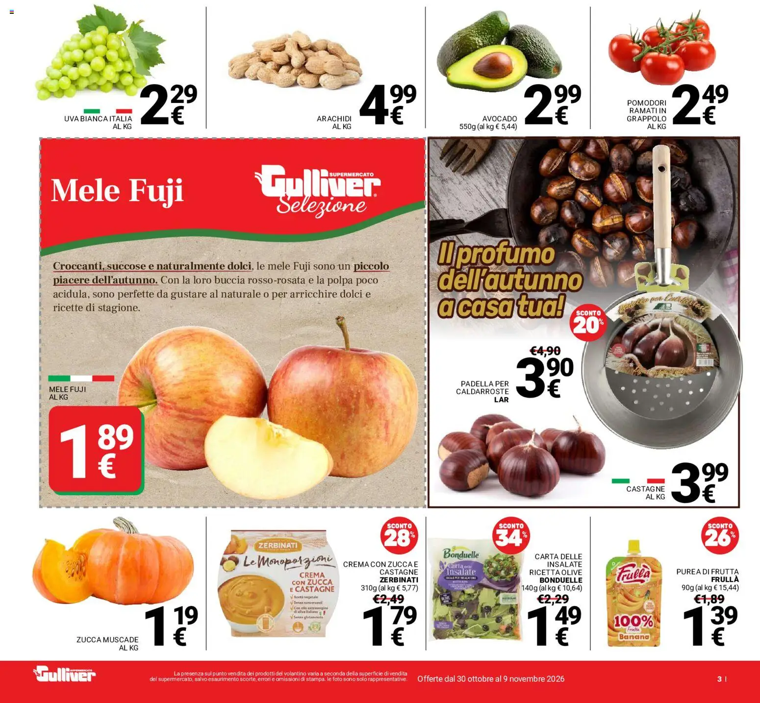 Volantino Gulliver del 30/10/2026 | Pagina: 3 | Prodotti: Mele, Olio, Pomodori, Padella