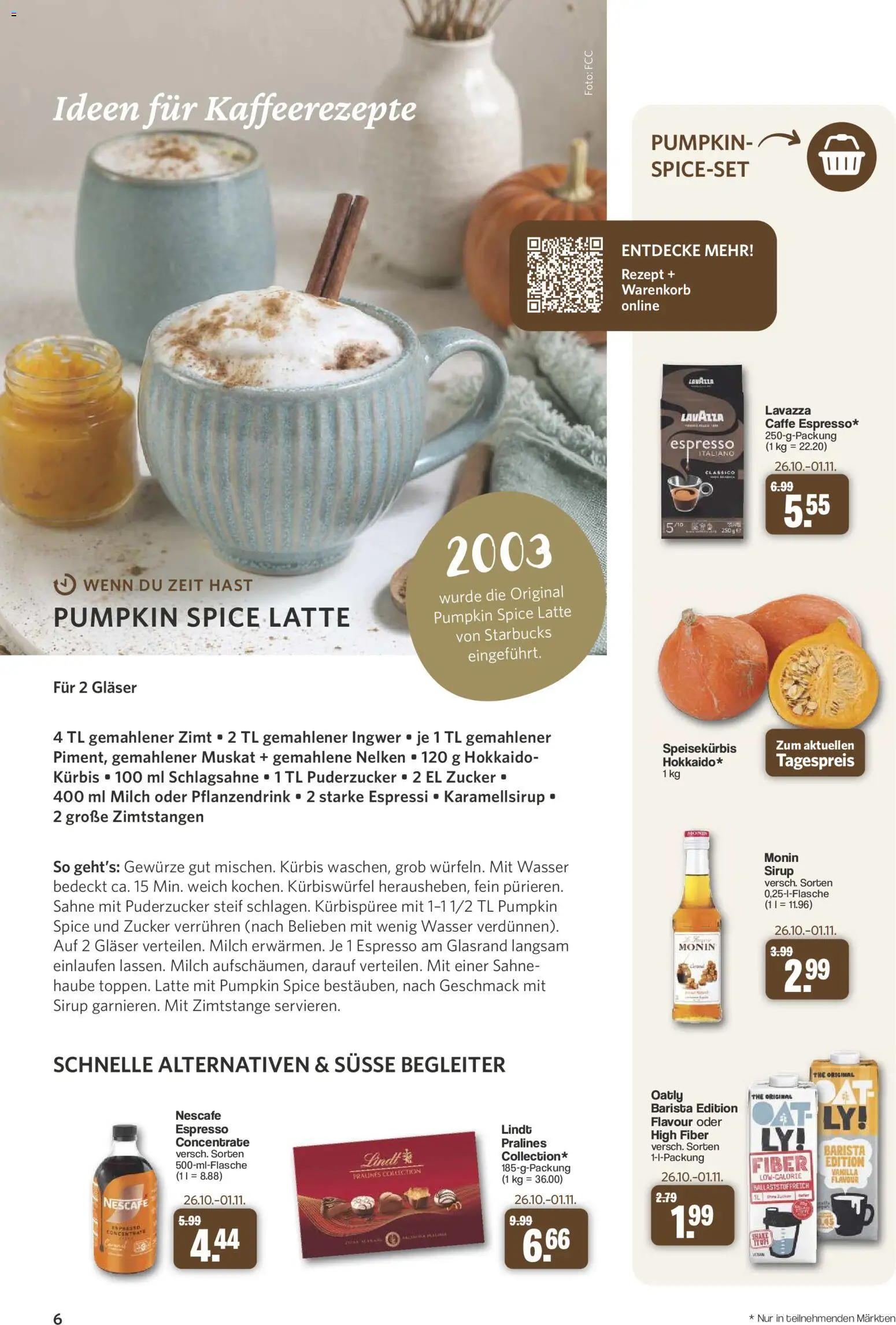 Famila Nordwest myTime November 2026 – gültig ab 26.10.2026 | Seite: 6 | Produkte: Lavazza, Sirup, Oatly, Lindt