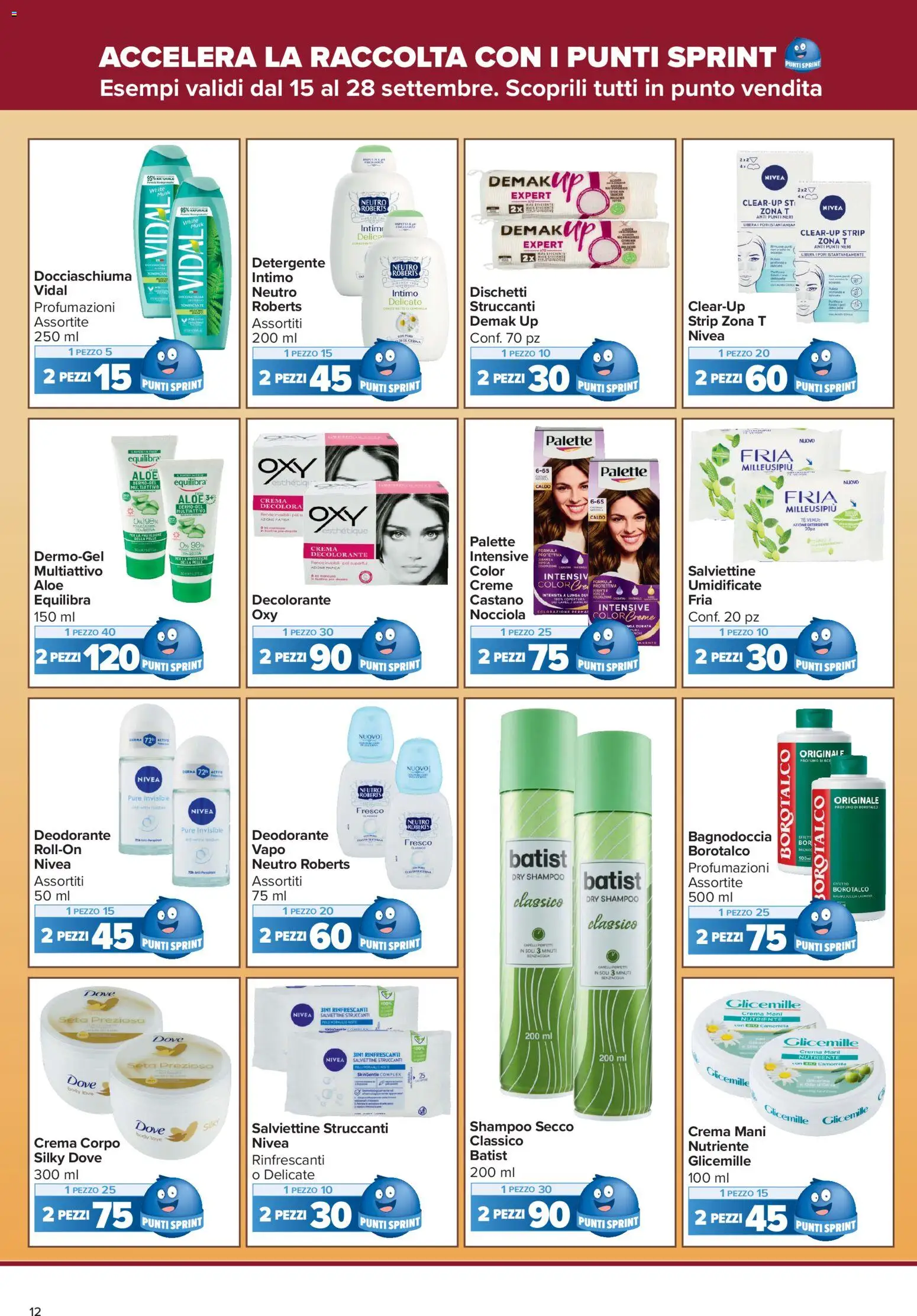 Volantino Carrefour del 15/09/2026 | Pagina: 12 | Prodotti: Crema, Deodorante, Tè, Intimo