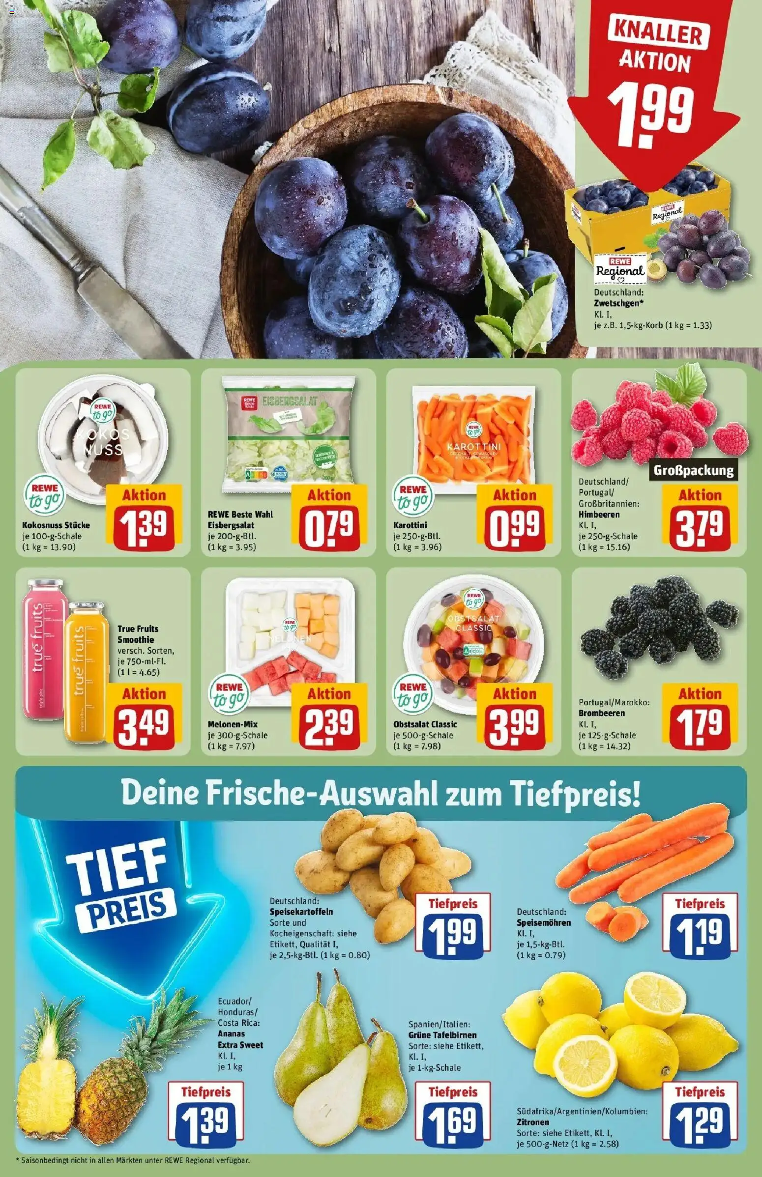 REWE Prospekt ab 17.08.2026 zum Blättern » Angebote | Seite: 8 | Produkte: Himbeeren, Ananas, Eisbergsalat, Zitronen
