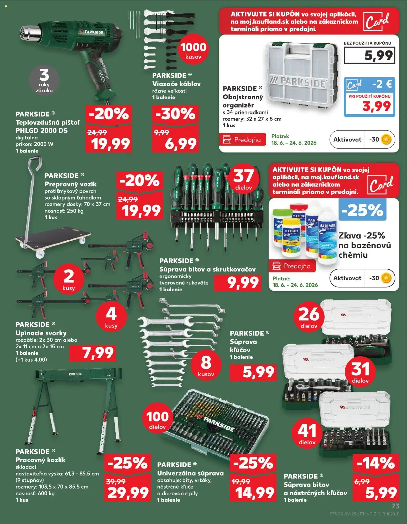 Nové Kaufland akcie – leták je platný od 18.06.2026 | Strana: 73 | Produkty: Organizér, Parkside