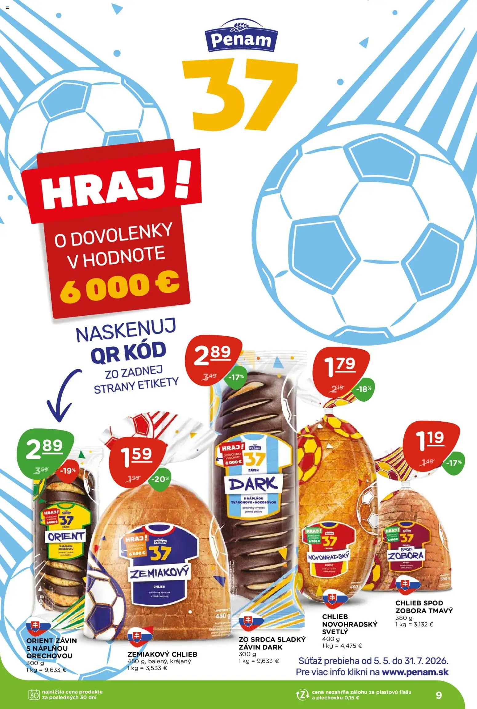 Nové Terno akcie – leták je platný od 11.06.2026 | Strana: 9 | Produkty: Chlieb, Závin