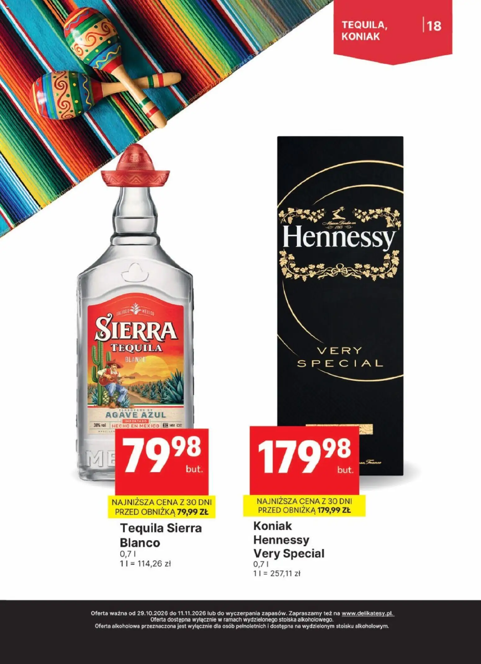 Delikatesy Centrum gazetka - DeliBarek od 29.10.2026 | Strona: 18 | Produkty: Hennessy, Koniak, Tequila, Sierra Tequila