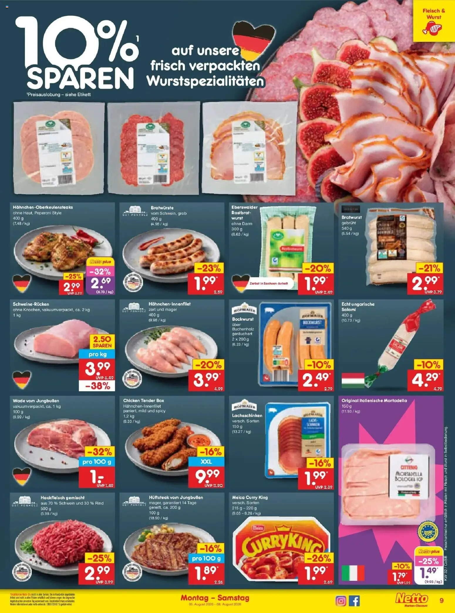 Netto Marken-Discount Prospekt Leipzig – gültig ab 03.08.2026 | Seite: 19 | Produkte: Box, Bratwurst, Meica, Schweinerucken