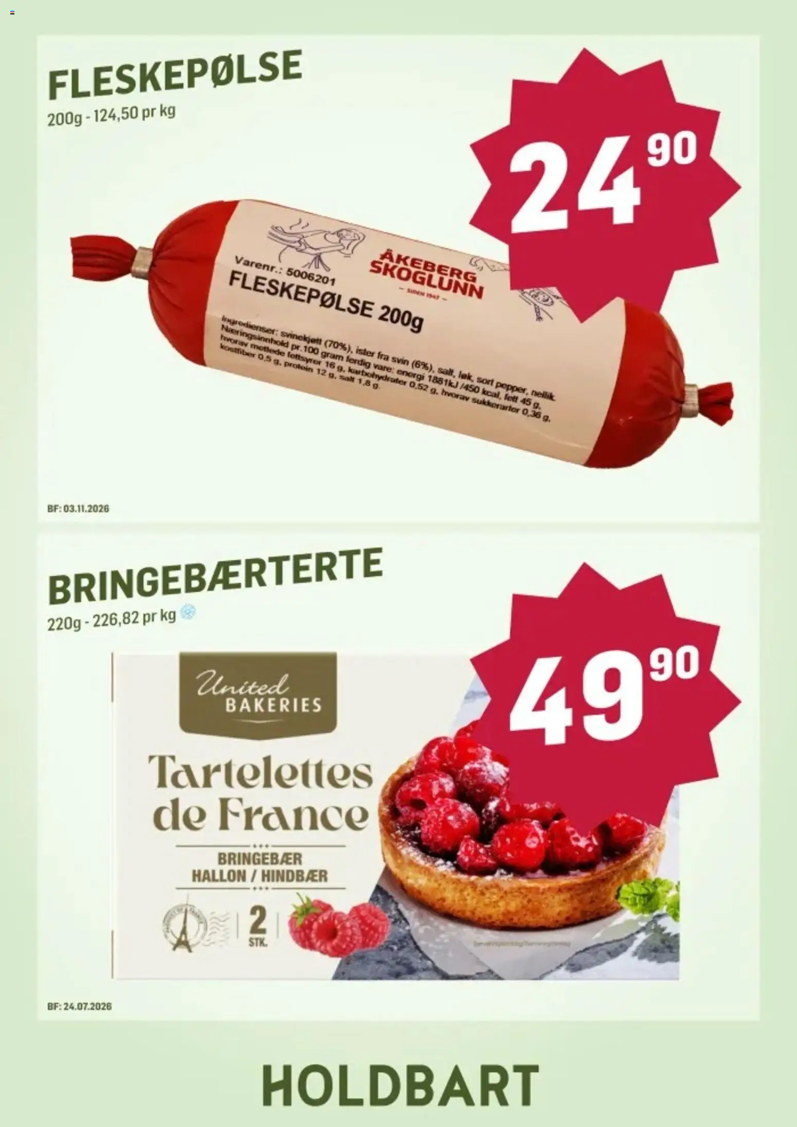 {H1} | Side: 3 | Produkter: Svin, Svinekjøtt, Bringebær, Fleskepølse
