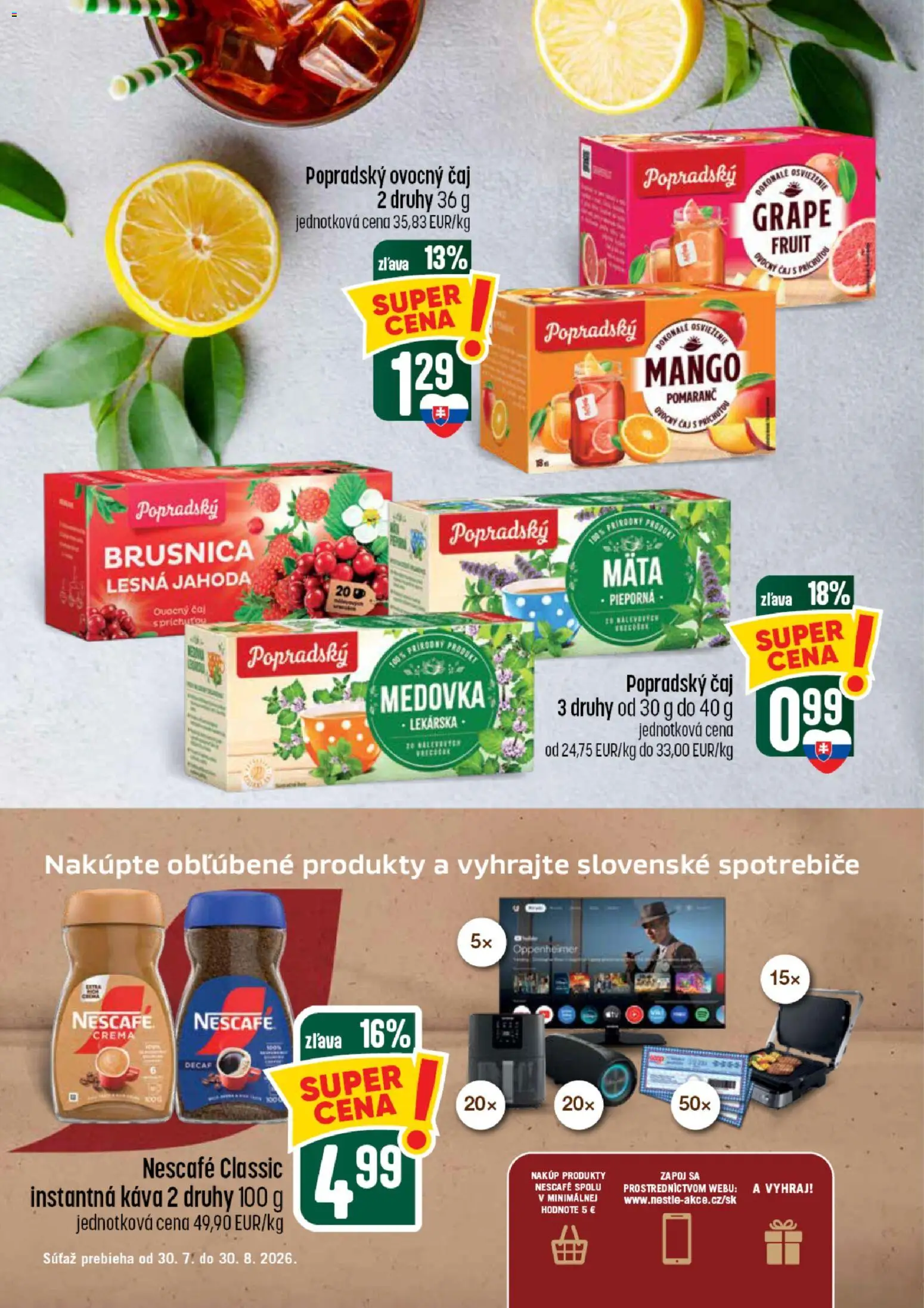 Nové COOP Jednota akcie – leták je platný od 30.07.2026 | Strana: 44 | Produkty: Káva, Čaj, Mango, Nescafé Classic
