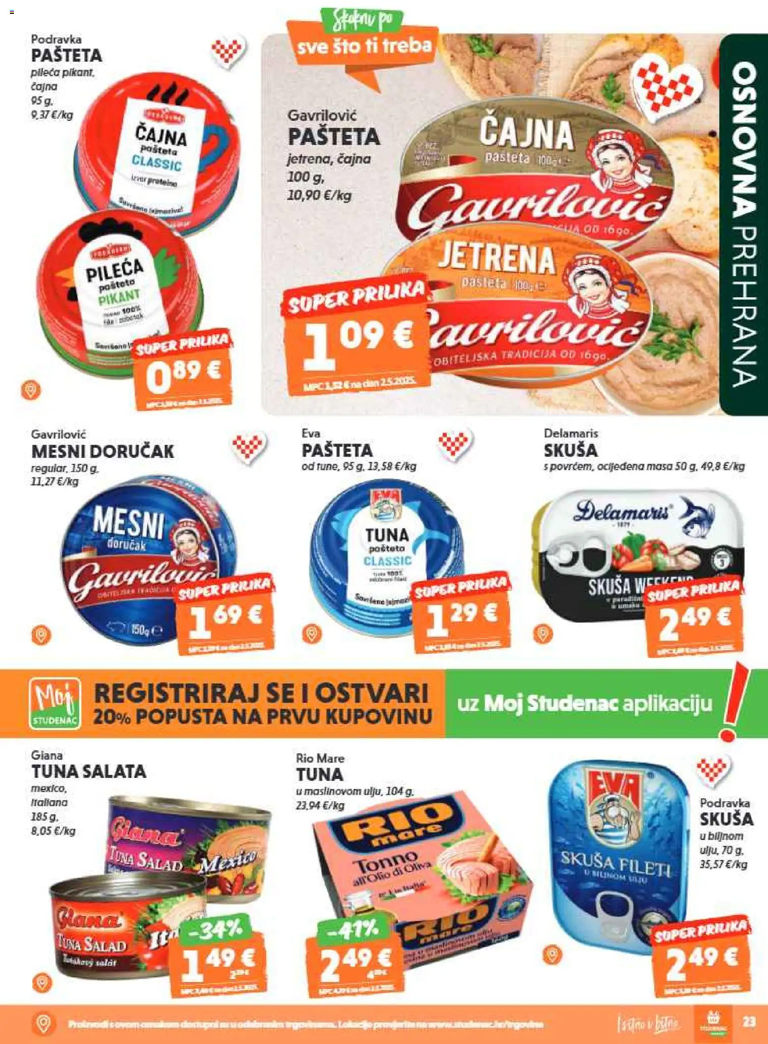 Studenac katalog | vrijedi od 29.07.2026 | Stranica: 23 | Proizvodi: Rio Mare, Salata, Mesni doručak, Tuna