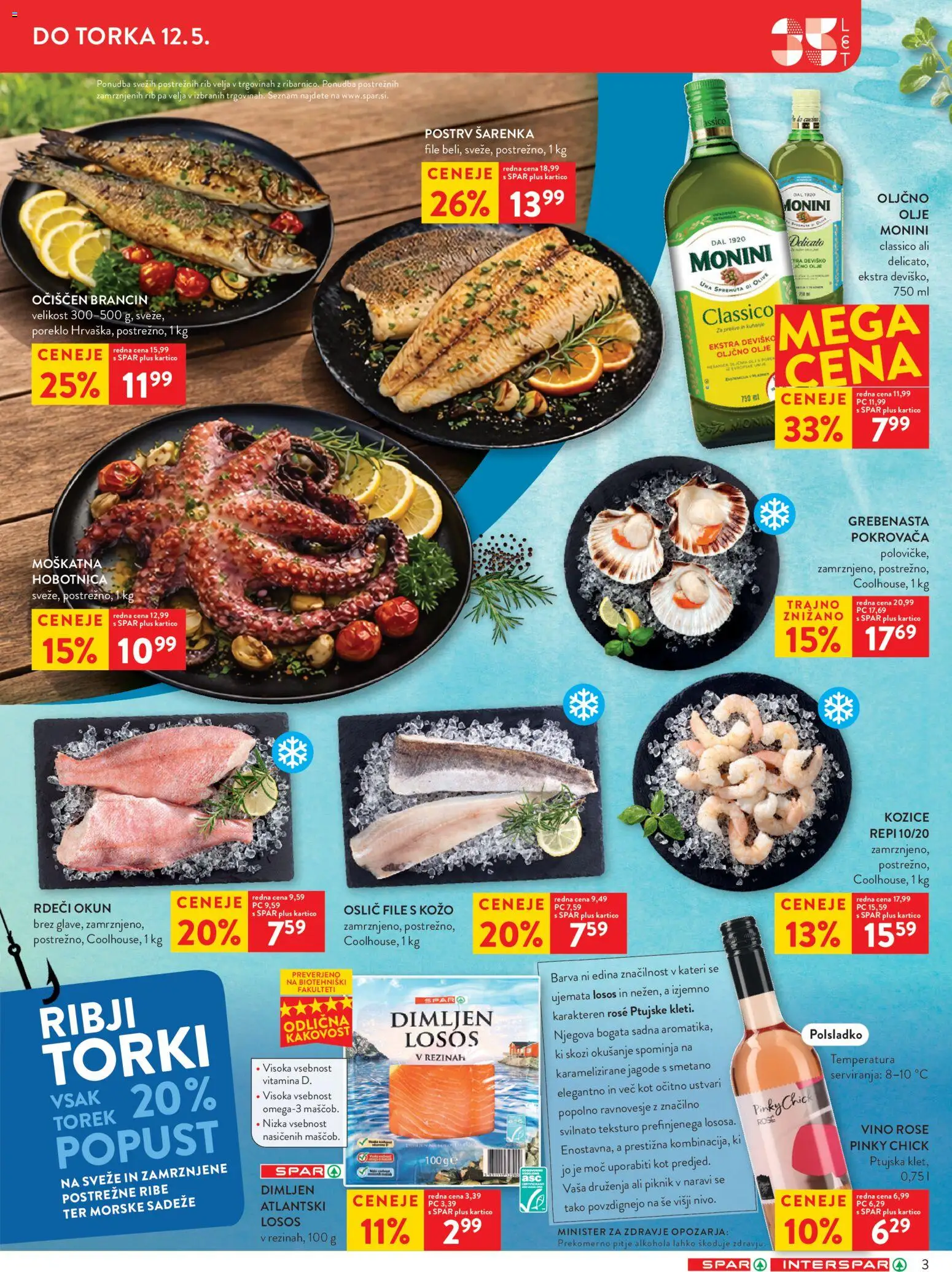 Novi Spar katalog ponudbe – veljaven od 06.05.2026 | Stran: 3 | Izdelki: Hobotnica, Oljčno olje, Losos, Vino