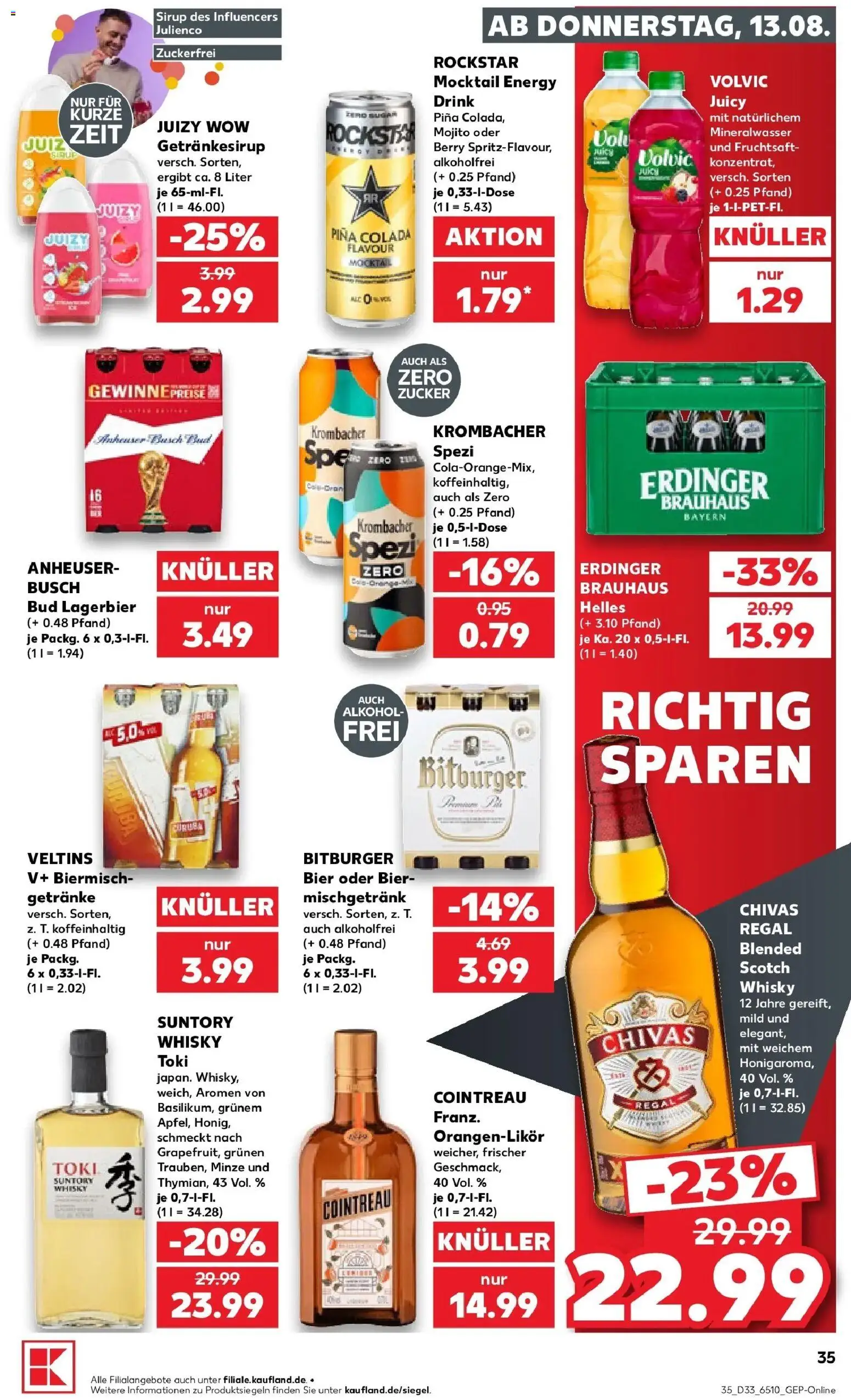 Prospekt Kaufland ab 13.08.2026 » Angebote Online zum Blättern | Seite: 35 | Produkte: Bitburger, Erdinger, Sirup, Krombacher