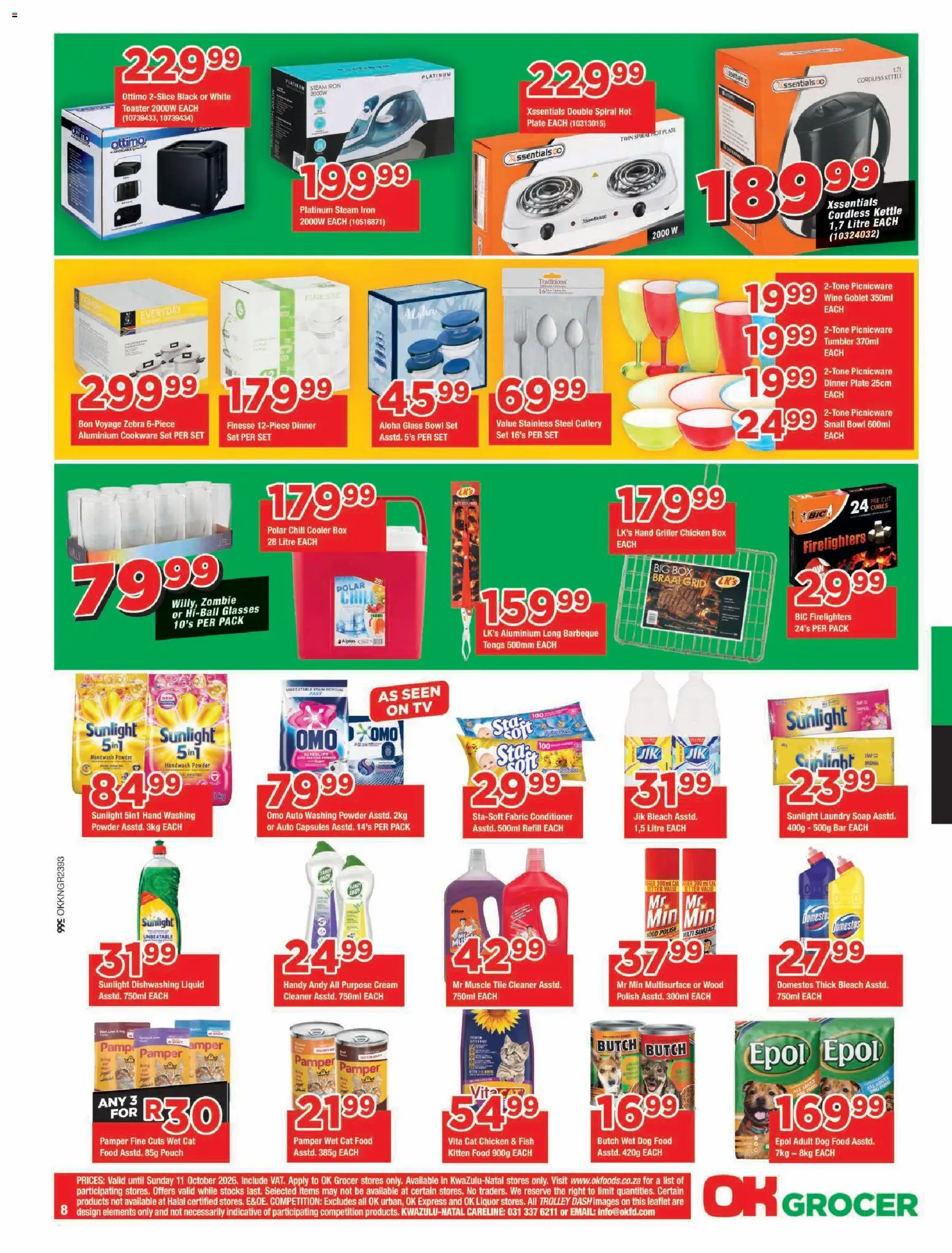 New OK Foods catalogue – valid from 23/09/2026 | Page: 8 | Products: Toaster, TV, Cream, Washing powder