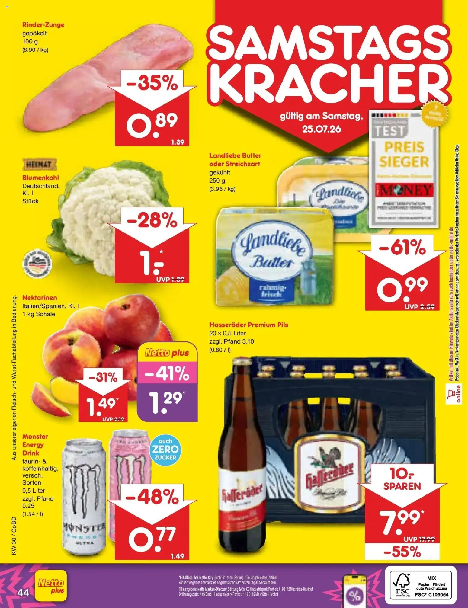Netto Marken-Discount Prospekt Delitzsch – gültig ab 20.07.2026 | Seite: 68 | Produkte: Nektarinen, Monster, Hasseröder, Fleisch