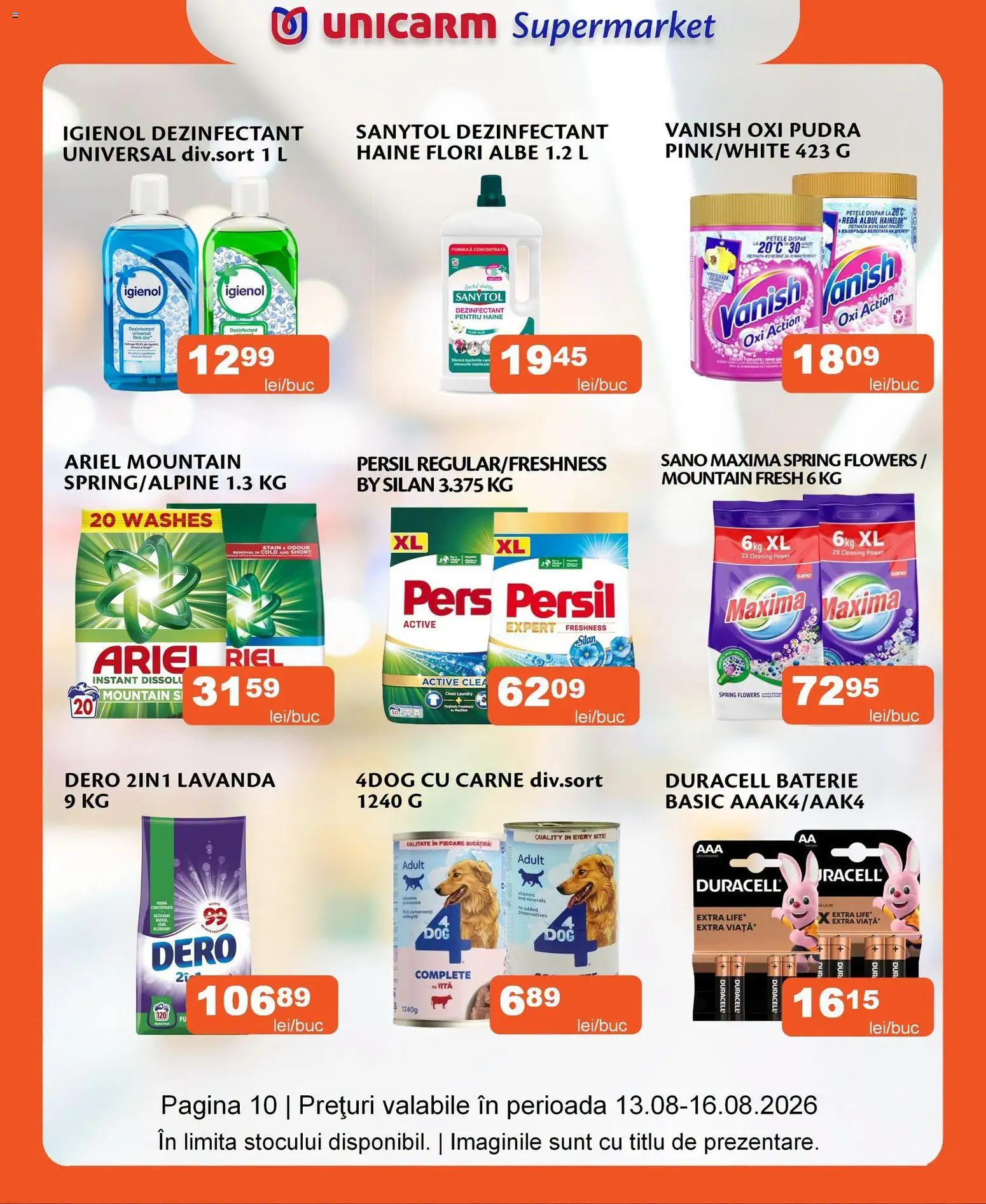 Noul catalog Unicarm – valabil de la 13.08.2026 | Pagină: 10 | Produse: Active, Baterie, Vanish, Flori