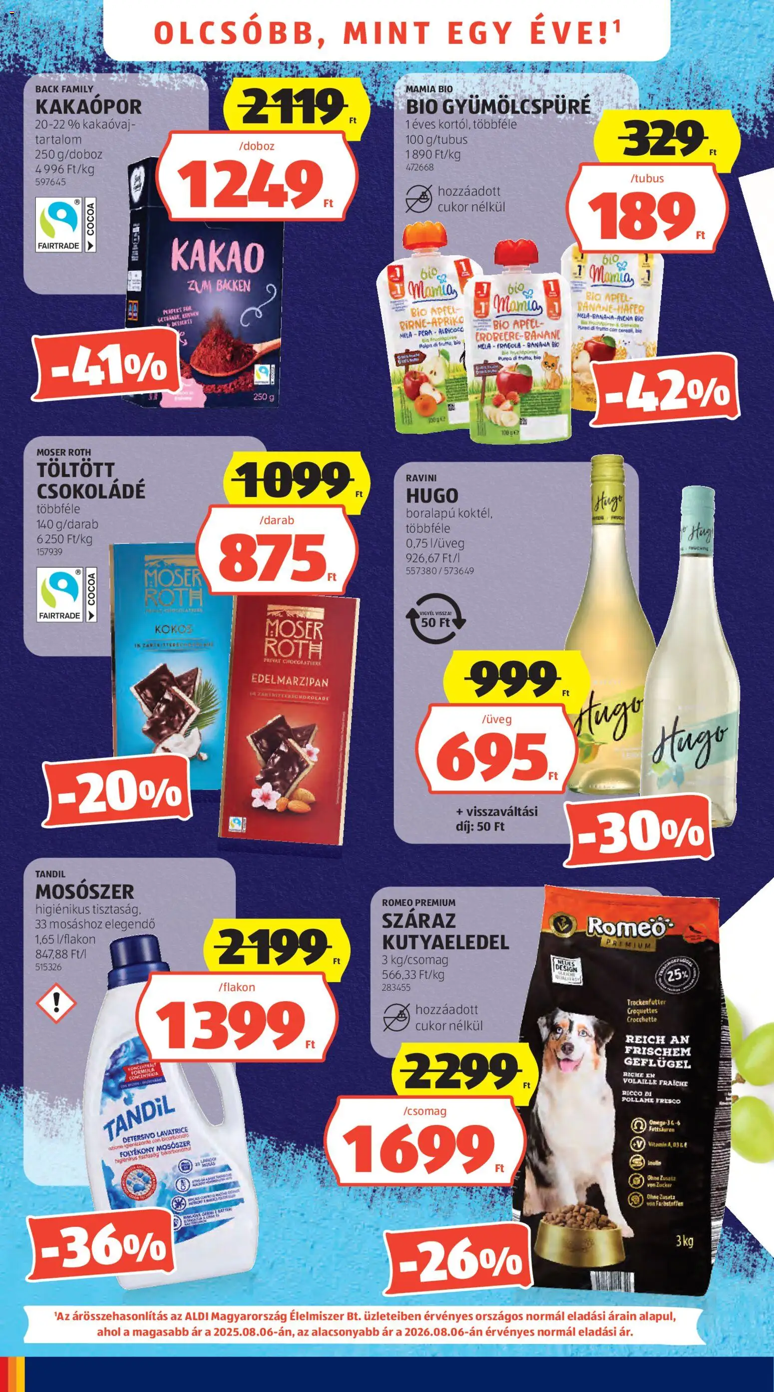 Aldi akciós ujság - amely érvényes a következő dátumtól: 2026.08.06. | Oldal: 4 | Termékek: Kutyaeledel, Mosószer, Száraz kutyaeledel, Kakaópor