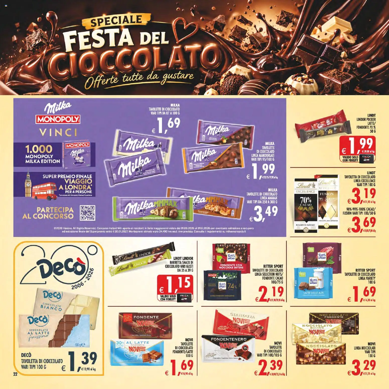 Volantino Decò del 23/10/2026 | Pagina: 23 | Prodotti: Cioccolato, Latte, Nocciole, Barretta