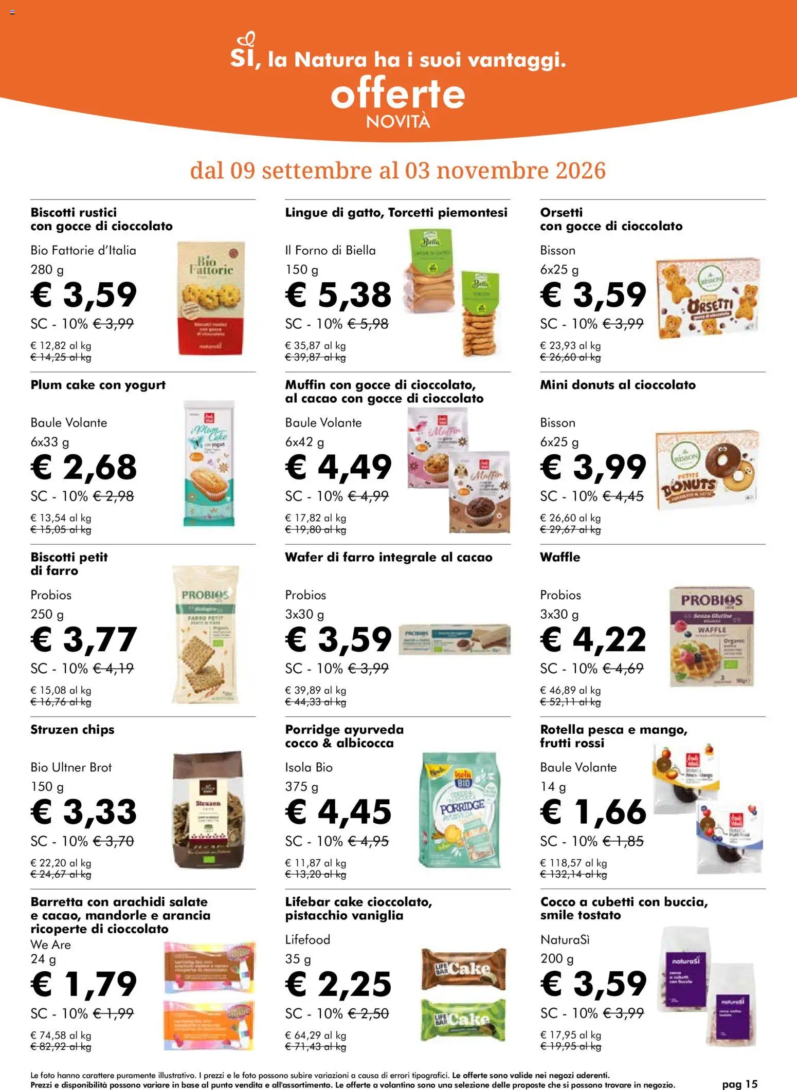 Volantino Natura Sì del 09/09/2026 | Pagina: 15 | Prodotti: Vaniglia, Pistacchio, Baule, Farro