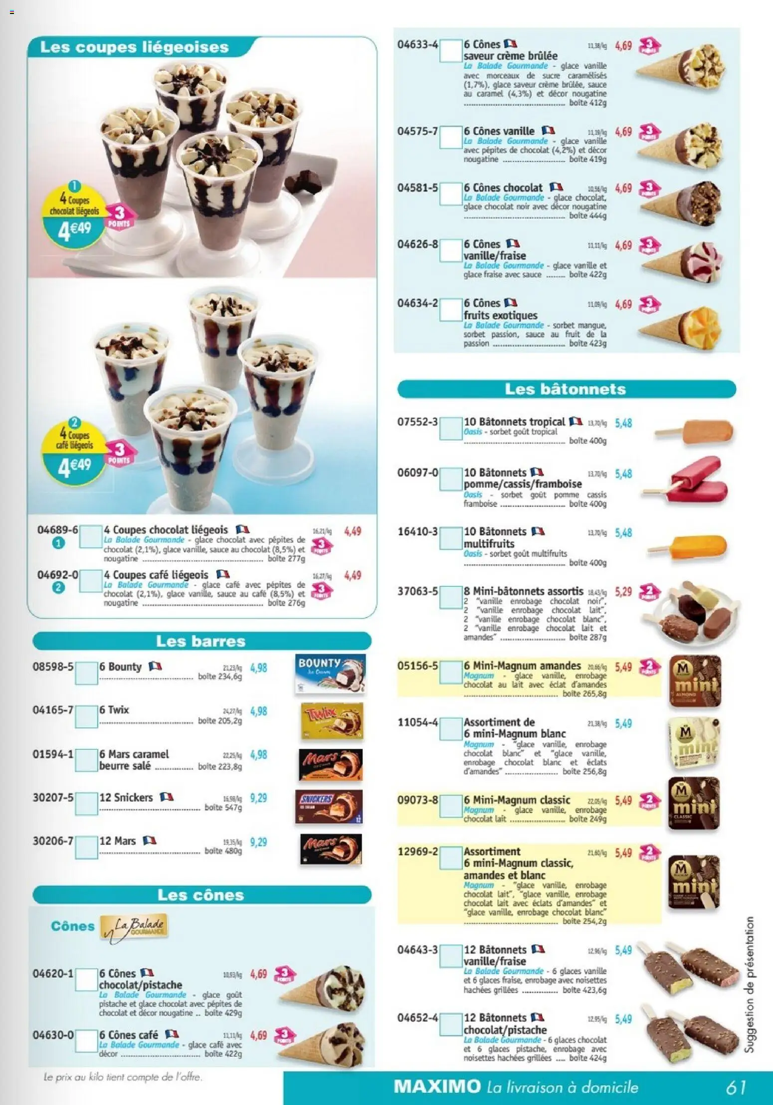 {H1} | Page: 61 | Produits: Glaces, Noisettes, Crème, Amandes