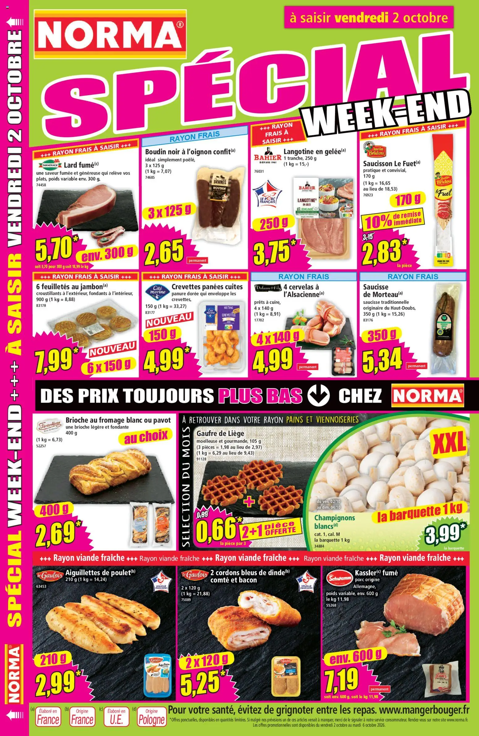 {H1} | Page: 14 | Produits: Saucisson, Bacon, Crevettes, Fromage blanc
