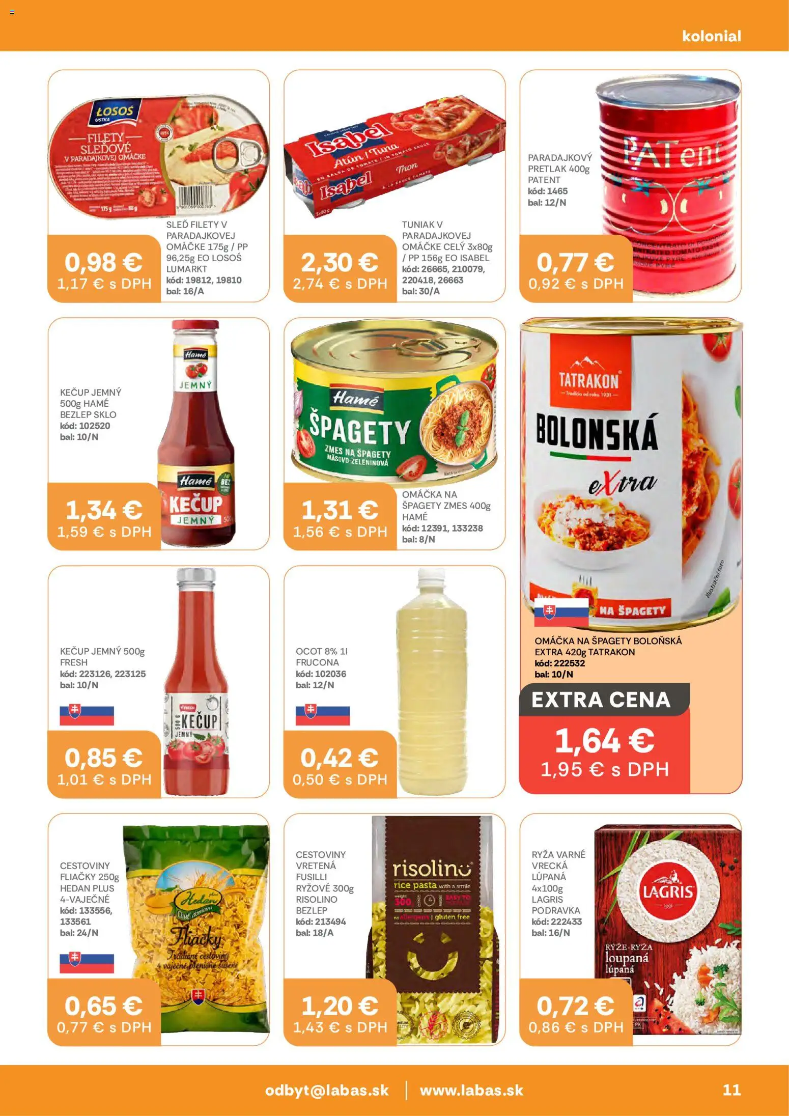 Nové Labaš akcie – leták je platný od 23.10.2026 | Strana: 11 | Produkty: Ryža, Losos, Ocot, Špagety