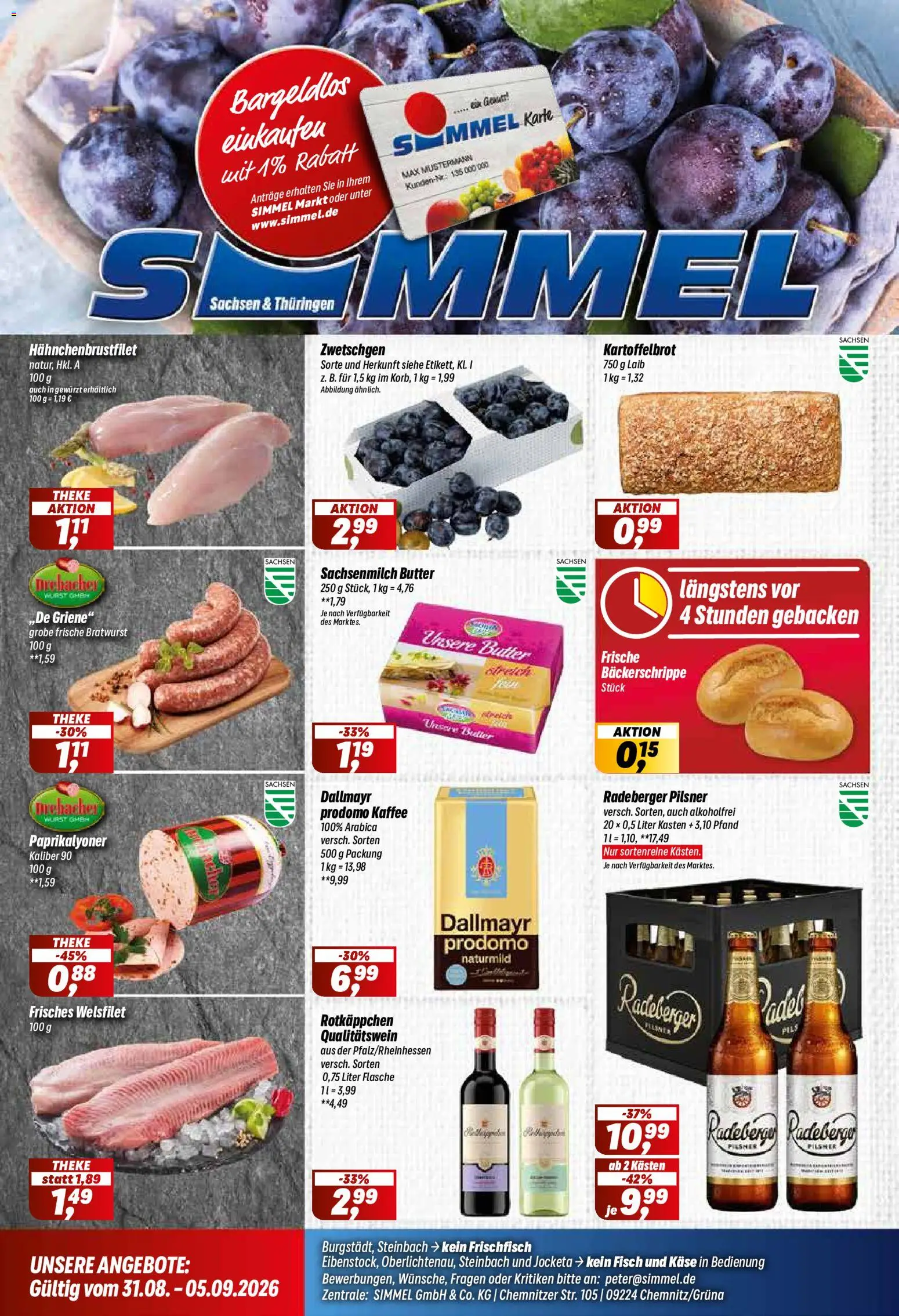 Simmel Prospekt – gültig ab 31.08.2026 | Seite: 1 | Produkte: Kaffee, Dallmayr, Wurst, Radeberger pilsner