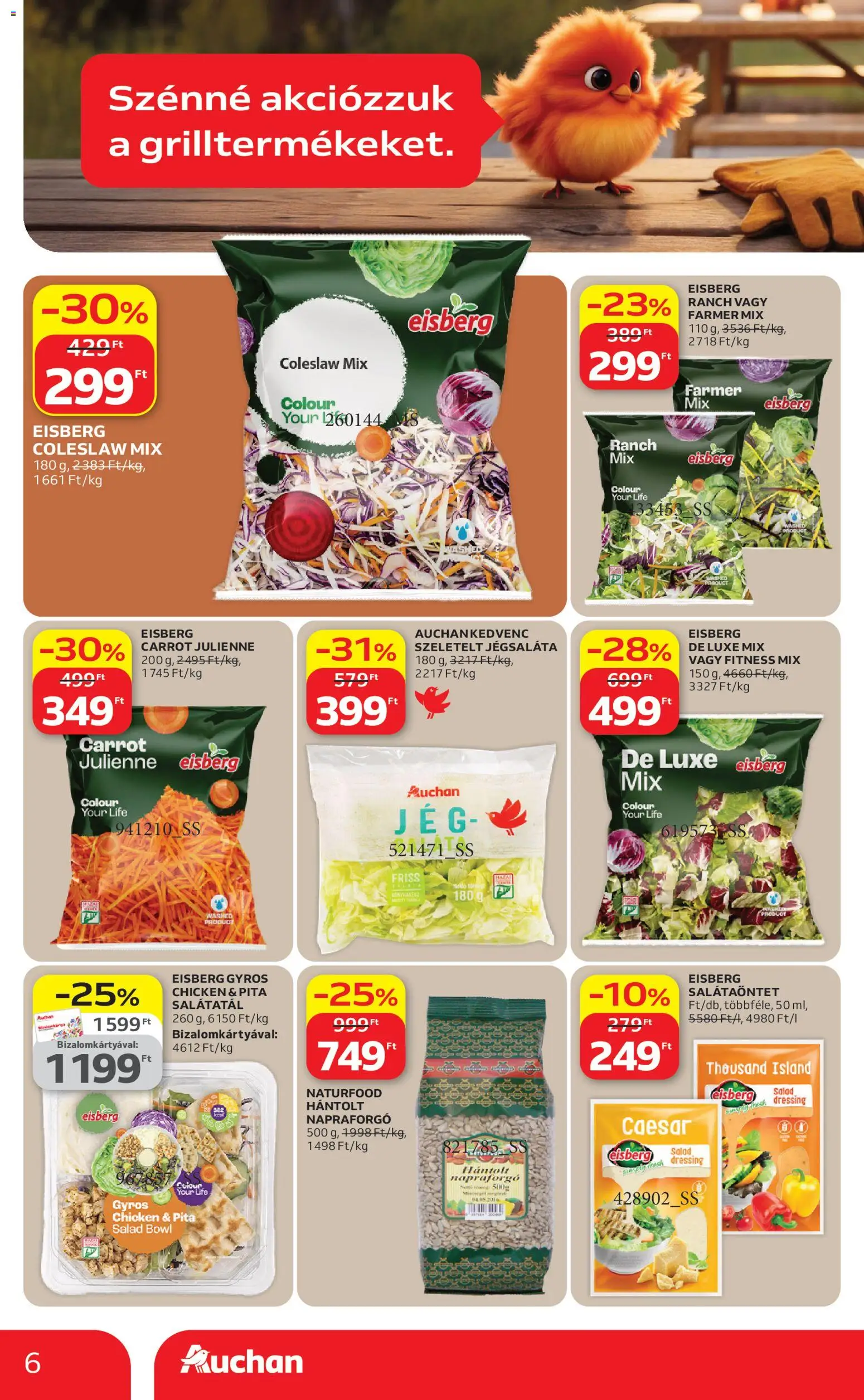 Auchan akciós ujság - amely érvényes a következő dátumtól: 09.04.2026 | Oldal: 6 | Termékek: Farmer, Jégsaláta, Pita