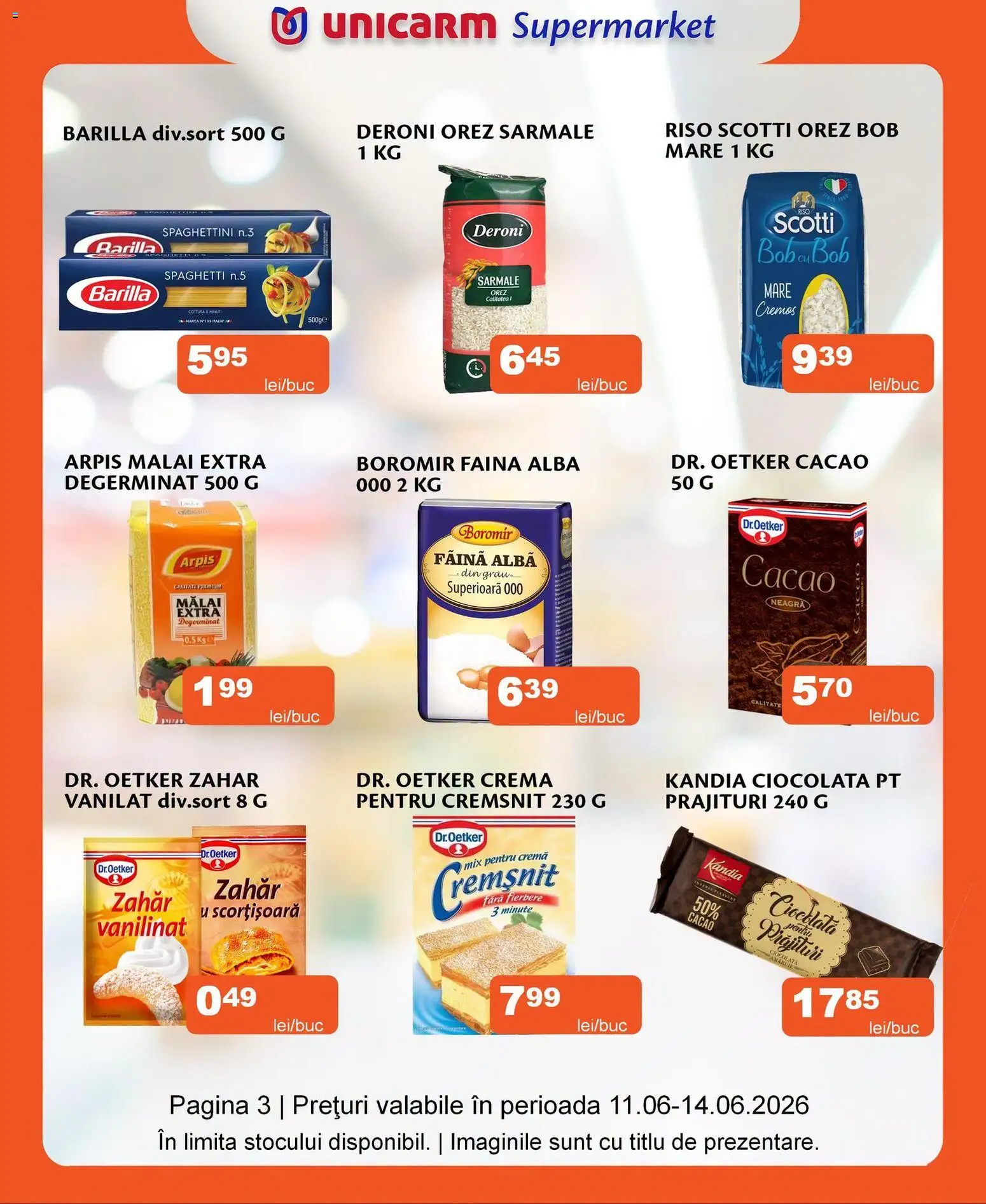 Noul catalog Unicarm – valabil de la 11.06.2026 | Pagină: 3 | Produse: Cremă, Ciocolată, Orez, Mălai