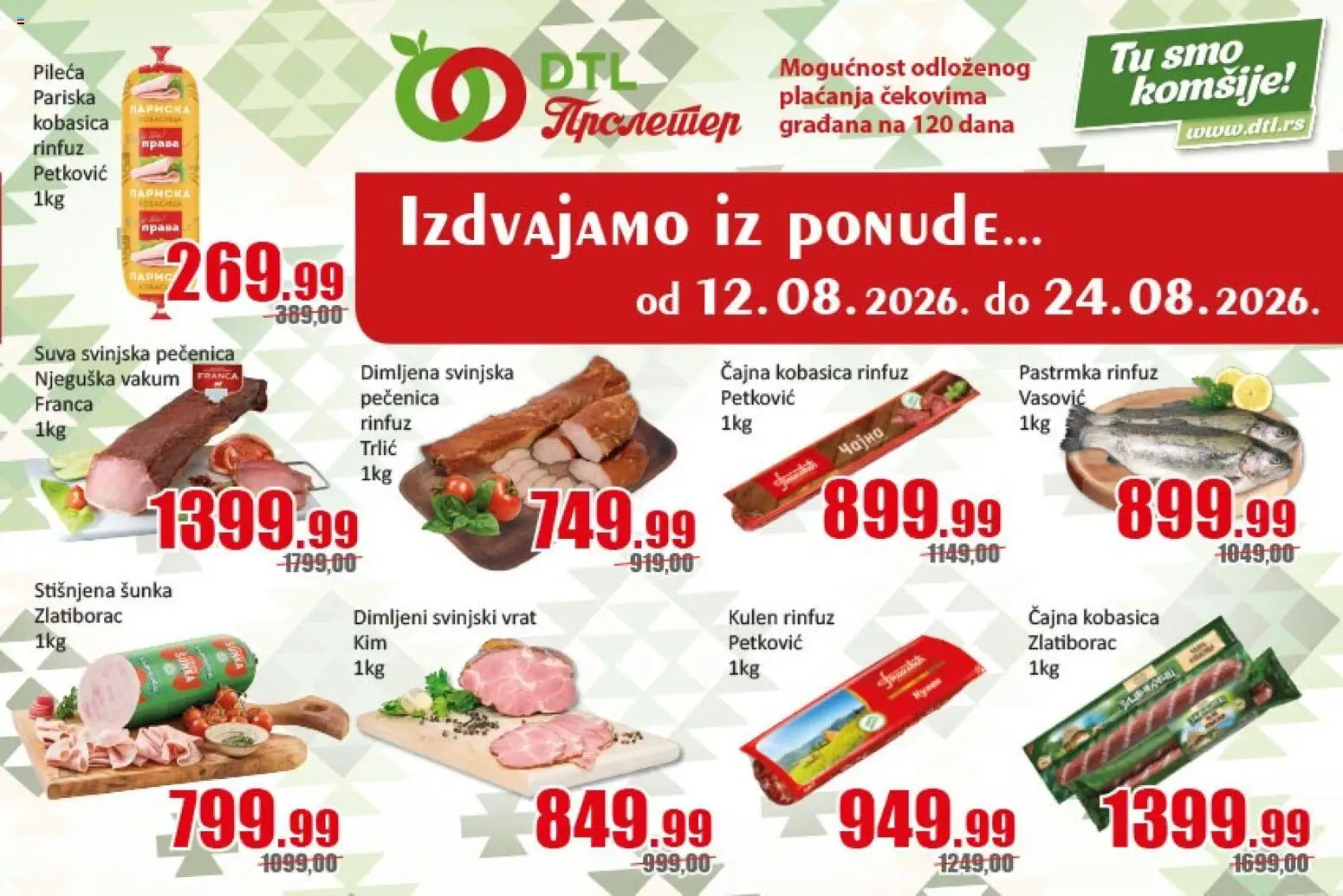 Metalac Proleter katalog - važi od 12.08.2026 | Strana: 1 | Proizvode: Pastrmka, Svinjski vrat, Kobasica, Pečenica