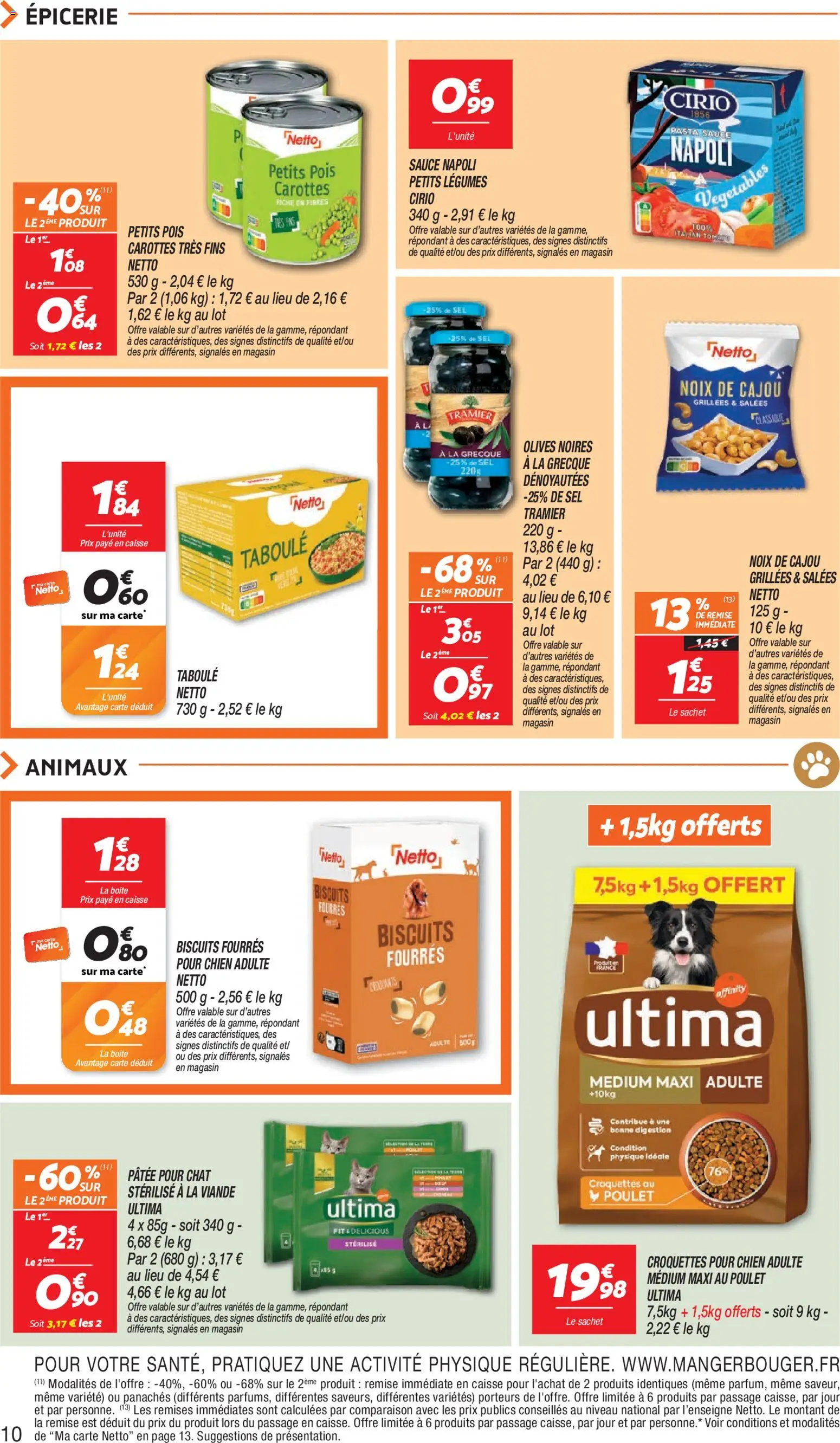 {H1} | Page: 10 | Produits: Croquettes pour chien adulte, Pâtée pour chat, Viande, Biscuits