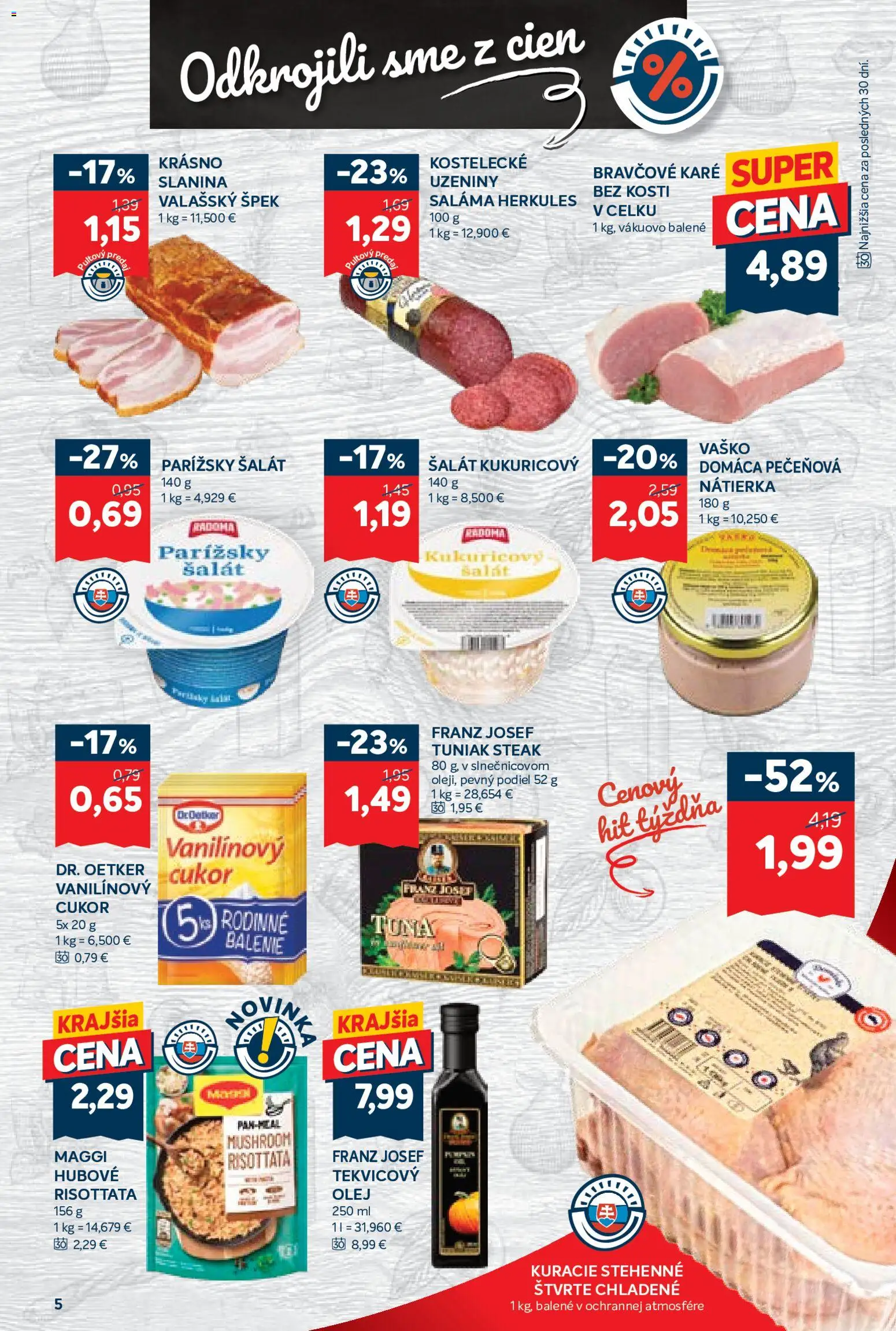 Nové Kraj akcie – leták je platný od 08.10.2026 | Strana: 9 | Produkty: Olej, Tuniak, Saláma, Cukor