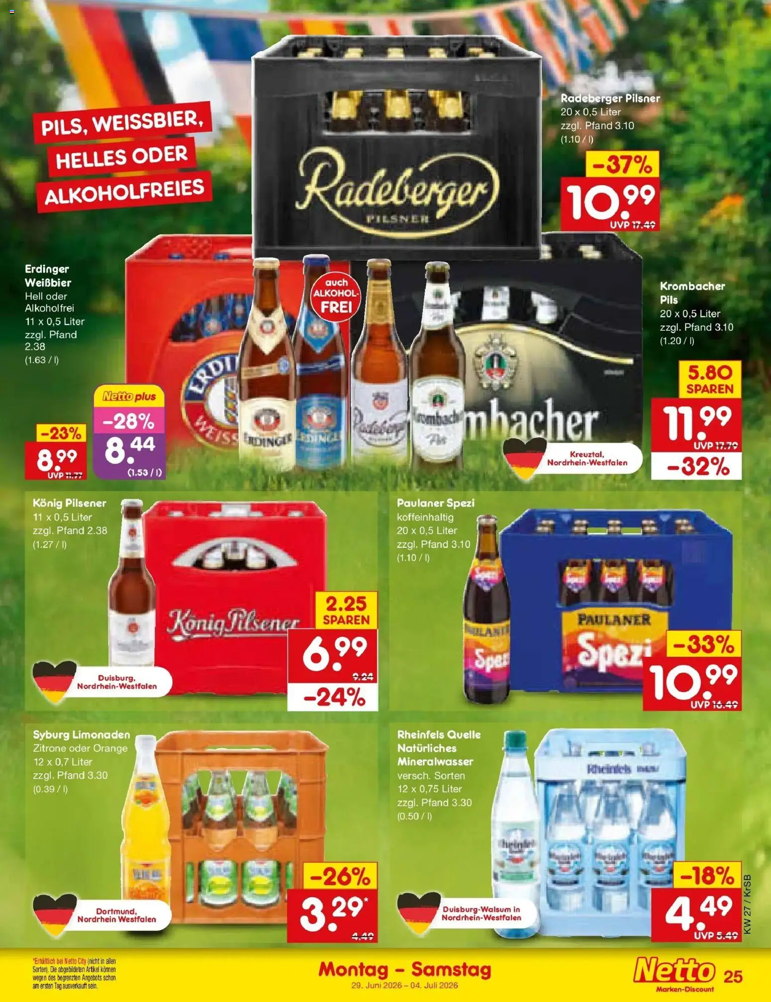 Netto Marken-Discount Prospekt Jüchen – gültig ab 29.06.2026 | Seite: 37 | Produkte: Erdinger, Pils, Krombacher alkoholfrei, Zitrone