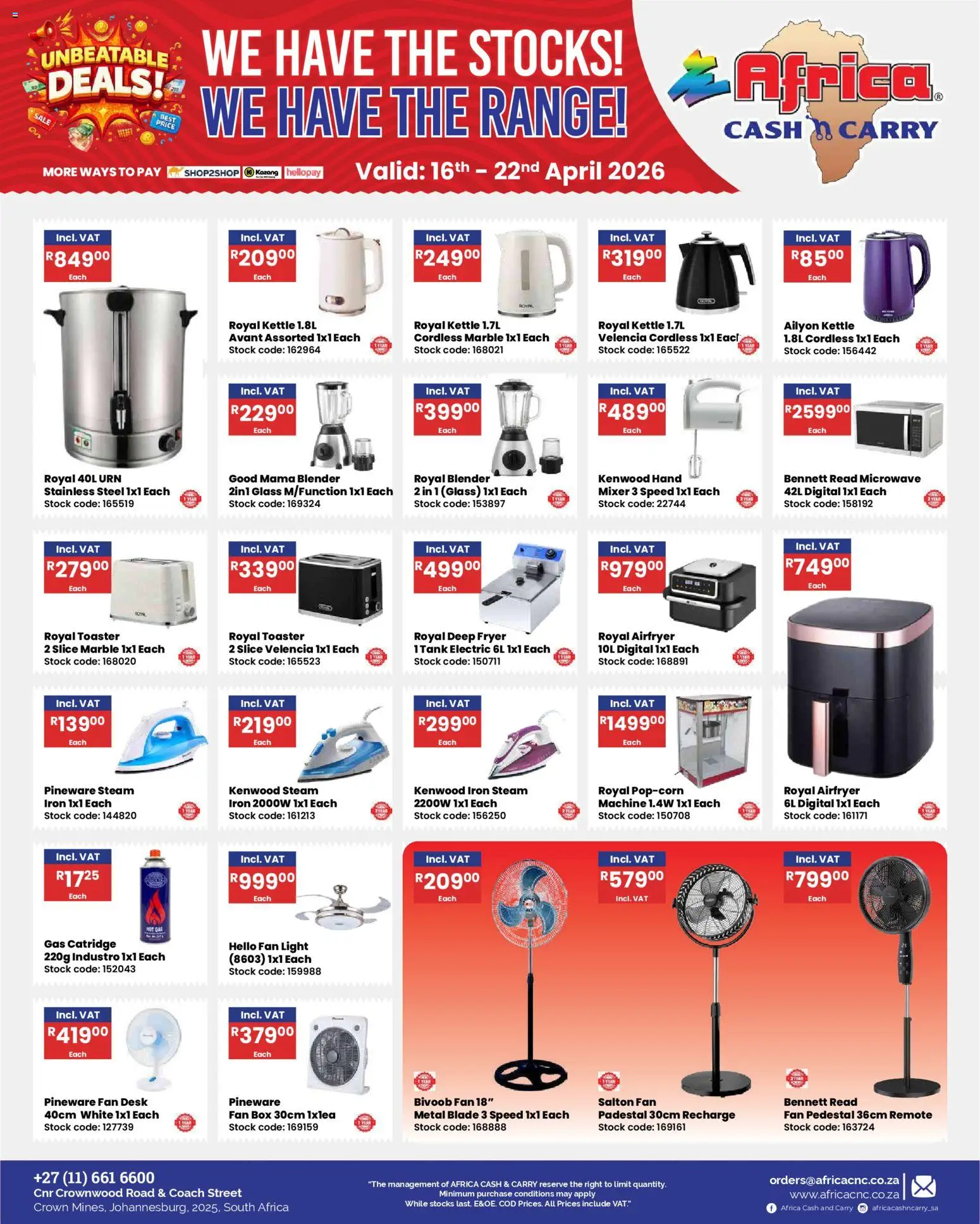 New Africa Cash & Carry catalogue – valid from 16.04.2026 | Page: 23 | Products: Microwave, Deep fryer, Light, Popcorn